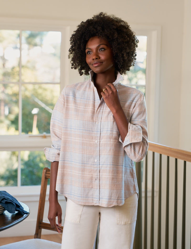Frank & Eileen Eileen Flannel Relaxed Button Up Shirt in Sand Blue Plaid