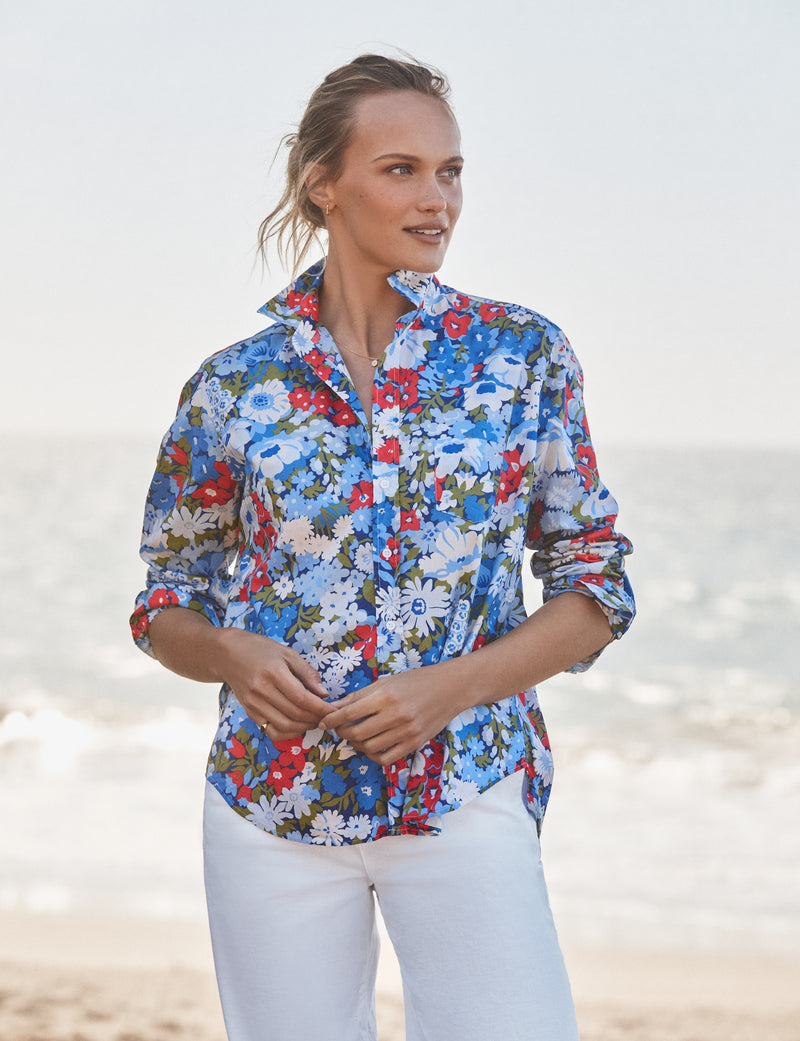 Frank & Eileen Eileen Relaxed Button Up in Floral Blue Red Green
