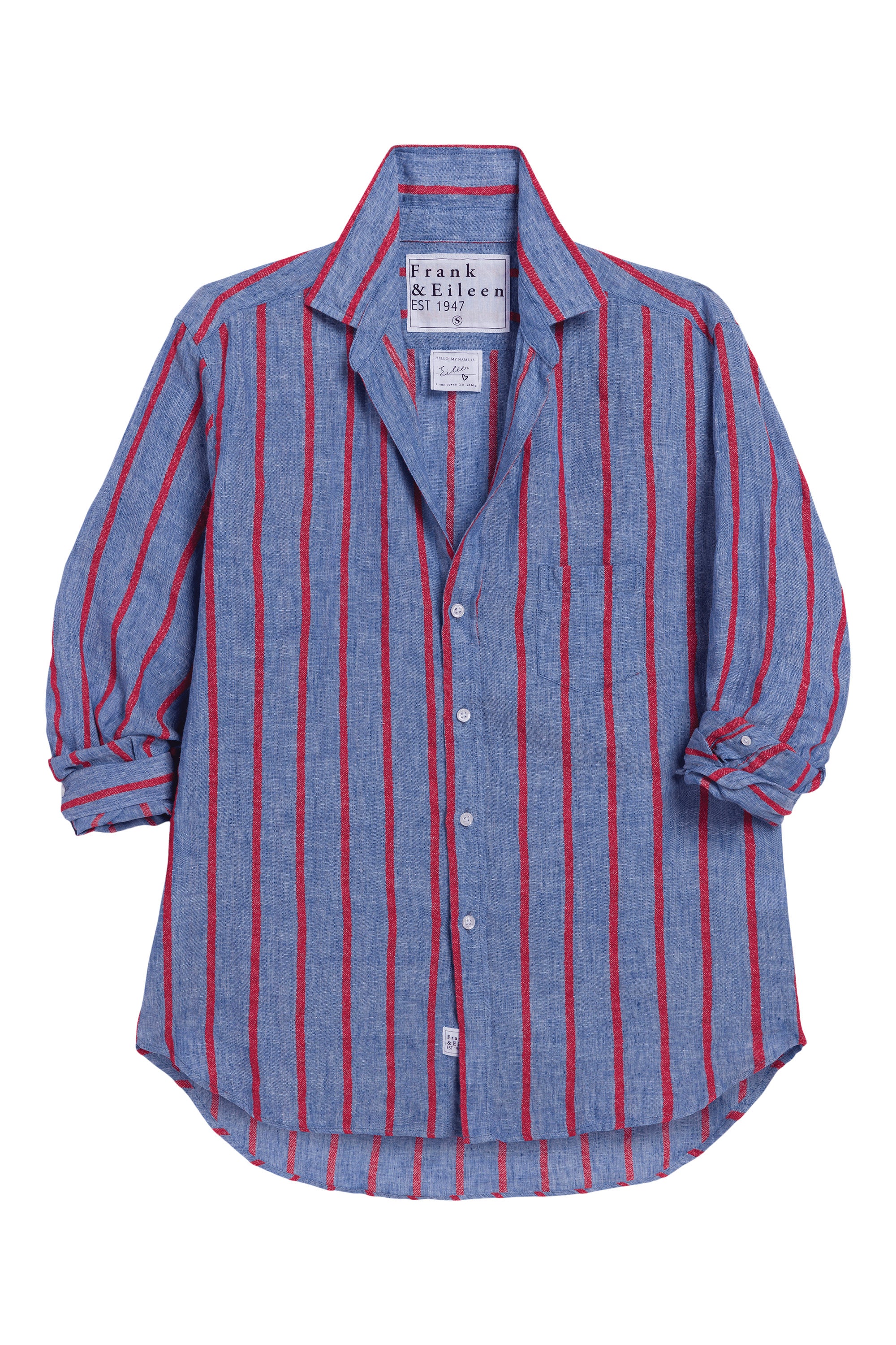 Frank & Eileen Eileen Relaxed Button Up Shirt in Blue Red Textured Stripe