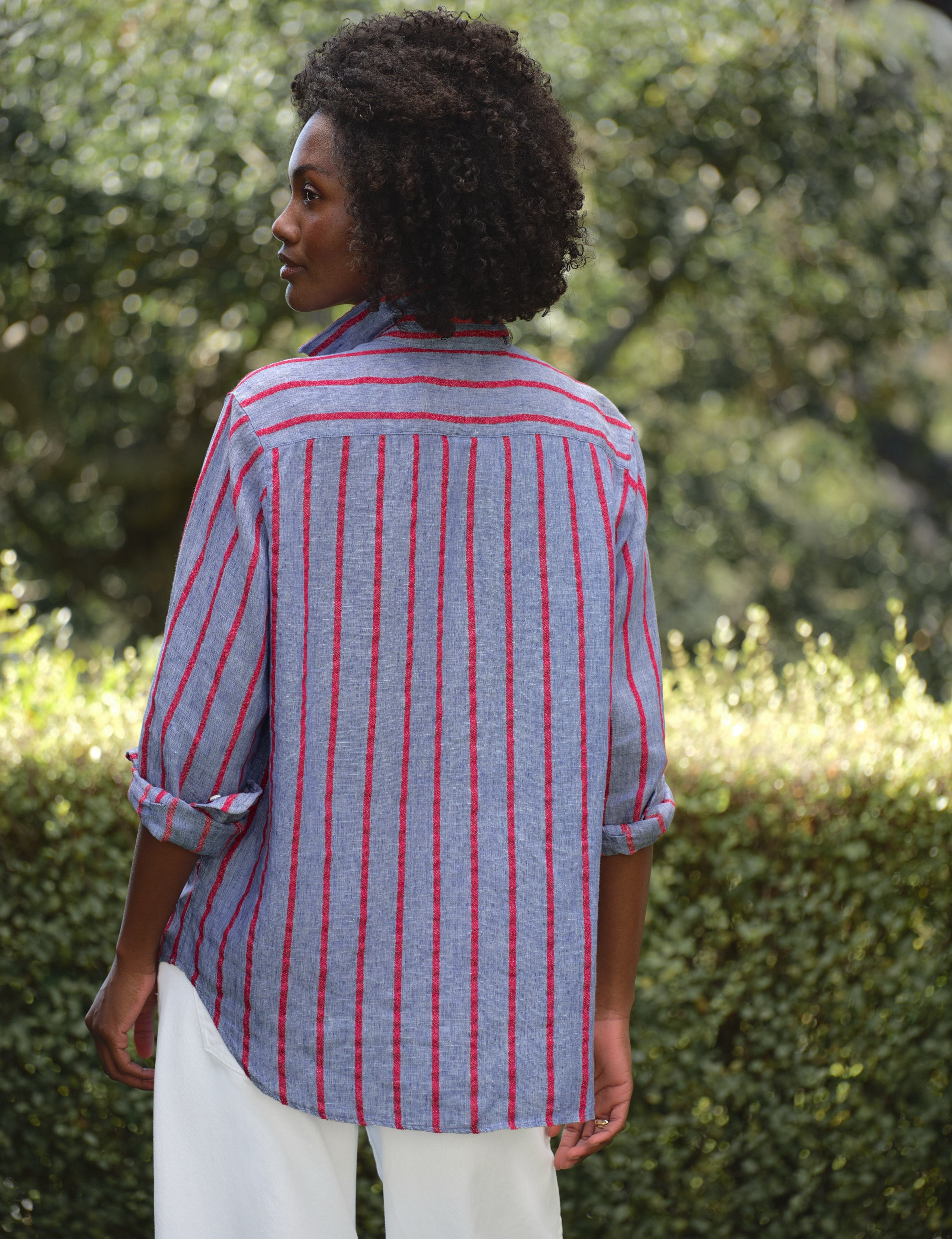 Frank & Eileen Eileen Relaxed Button Up Shirt in Blue Red Textured Stripe