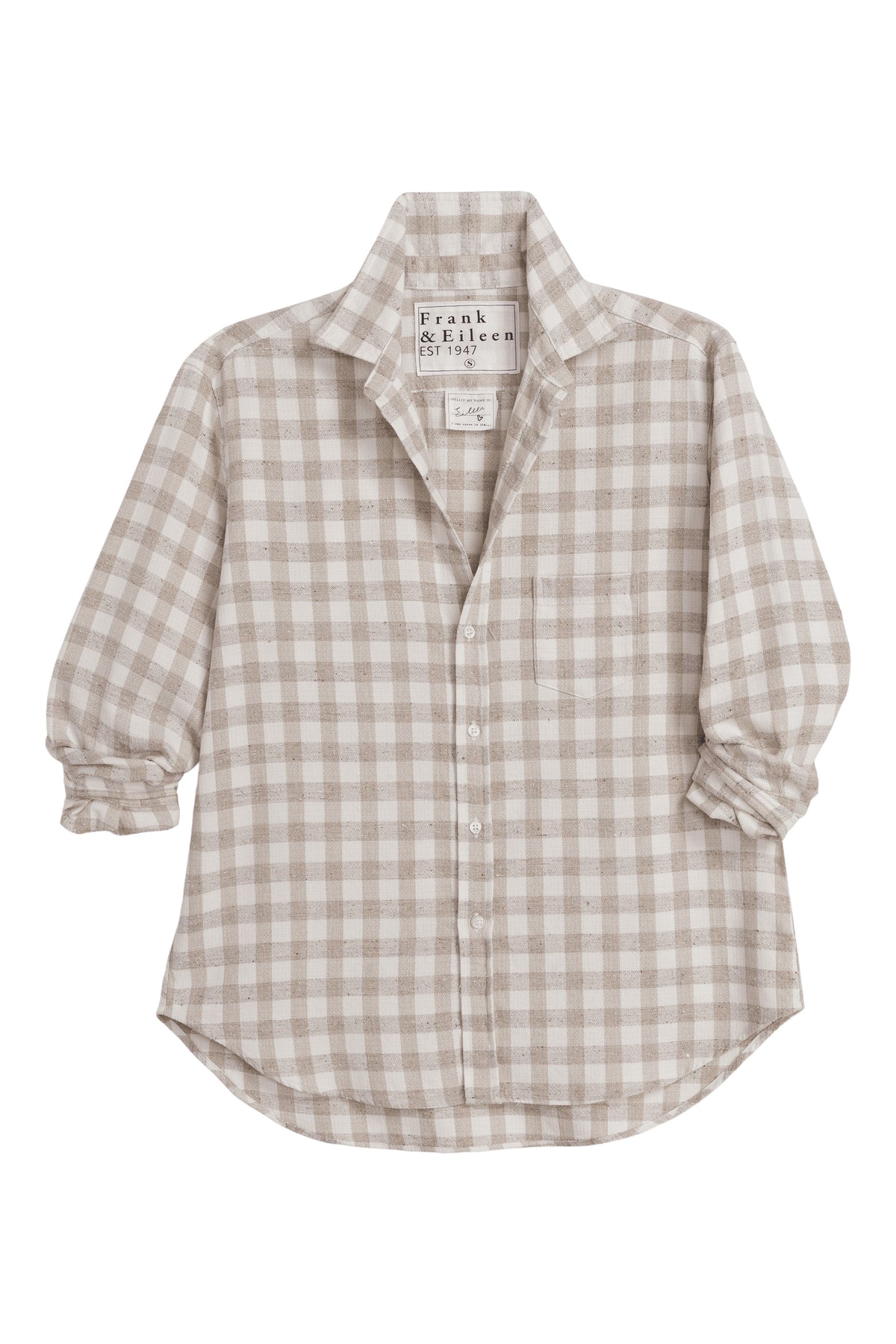 Frank & Eileen Eileen Relaxed Button Up Shirt in Cream Camel Textured Check