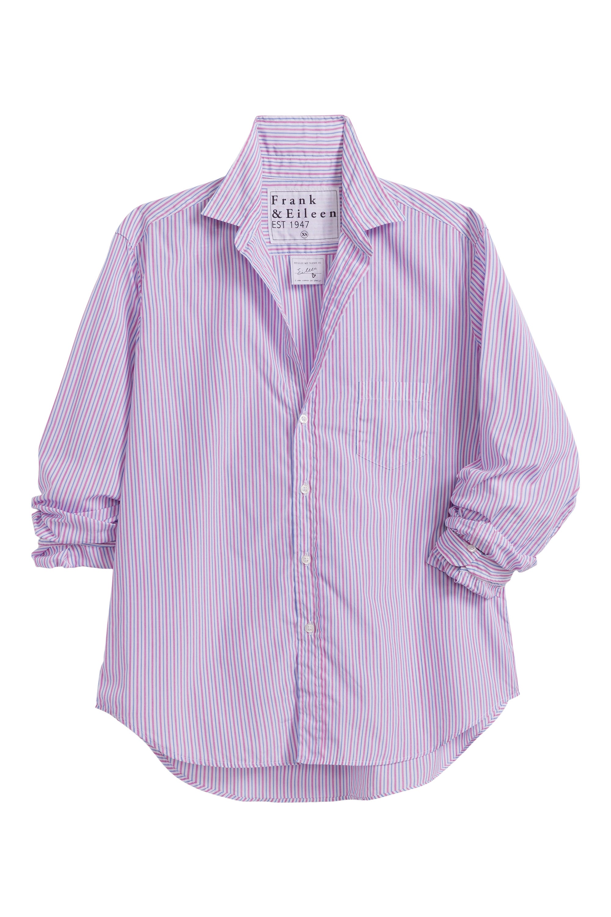 Frank & Eileen Eileen Relaxed Button Up in Hot Pink Blue Stripe