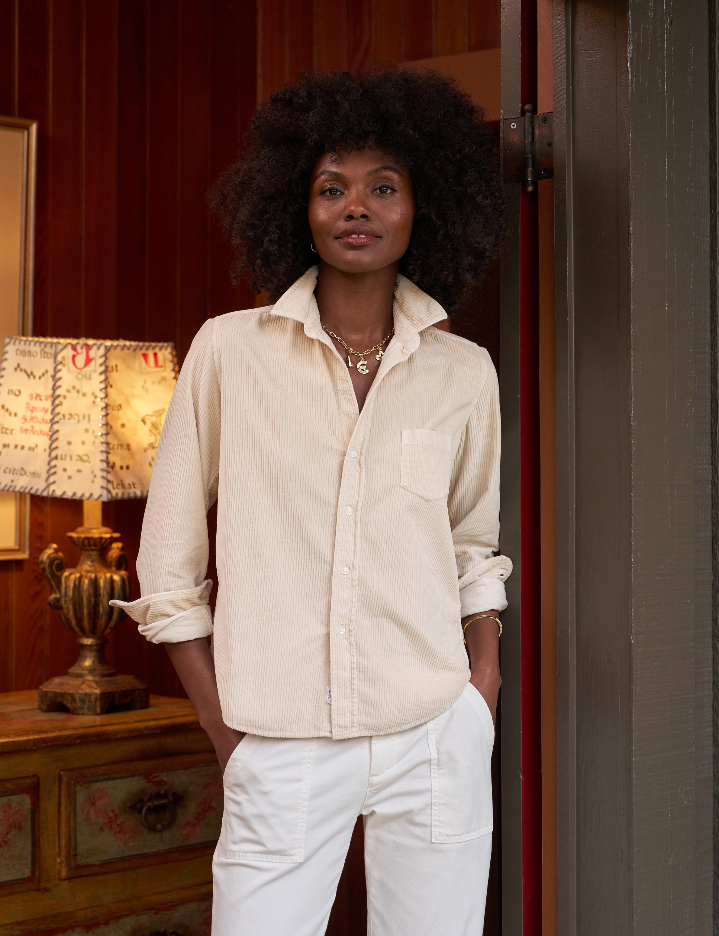 Frank & Eileen Eileen Relaxed Button Up Corduroy Shirt in Vintage White