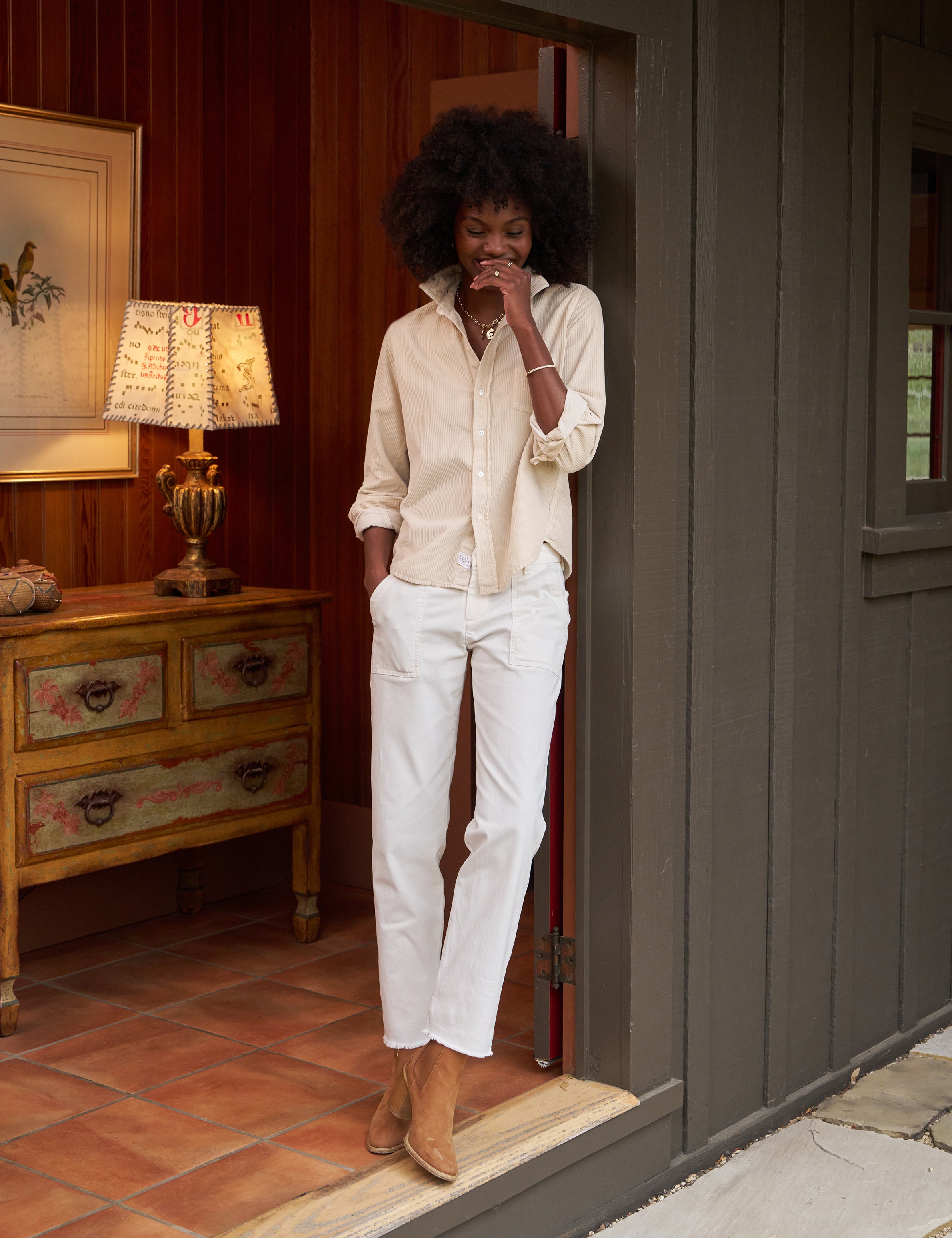 Frank & Eileen Eileen Relaxed Button Up Corduroy Shirt in Vintage White