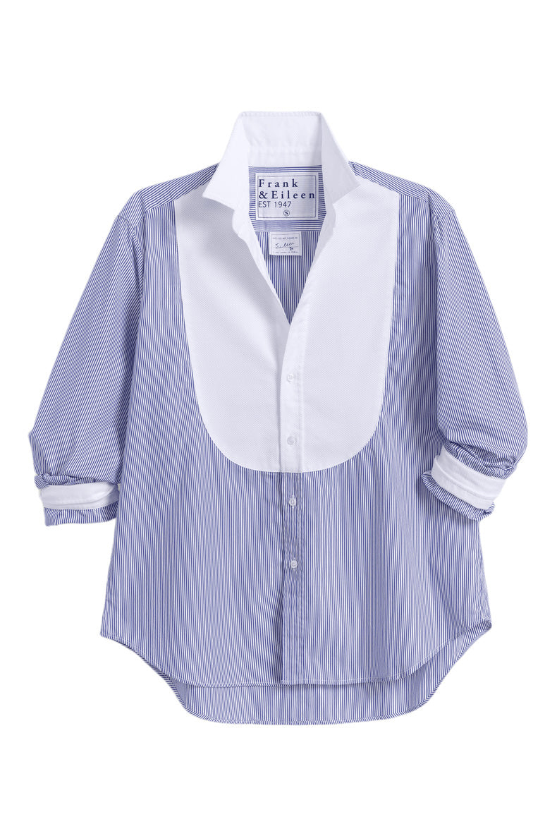 Frank & Eileen Eileen Relaxed Tuxedo Button Up Shirt in Blue White Stripe