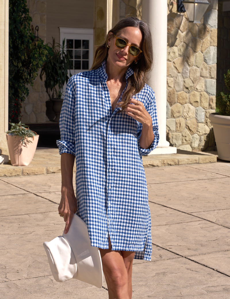 Frank & Eileen Hunter Step Hem Shirtdress in Blue Check