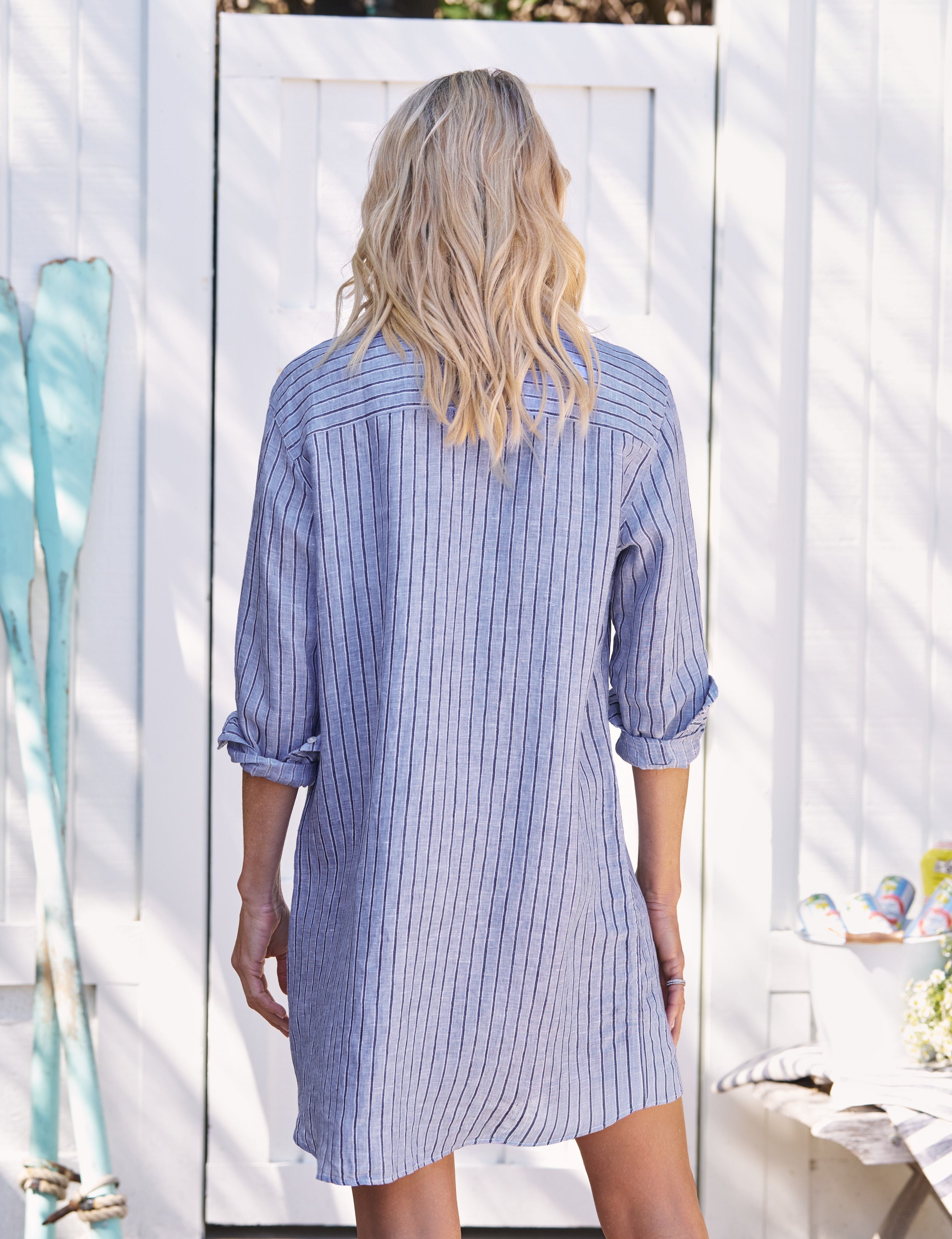 Frank & Eileen Mary Classic Shirt Dress in Blue Navy Stripe