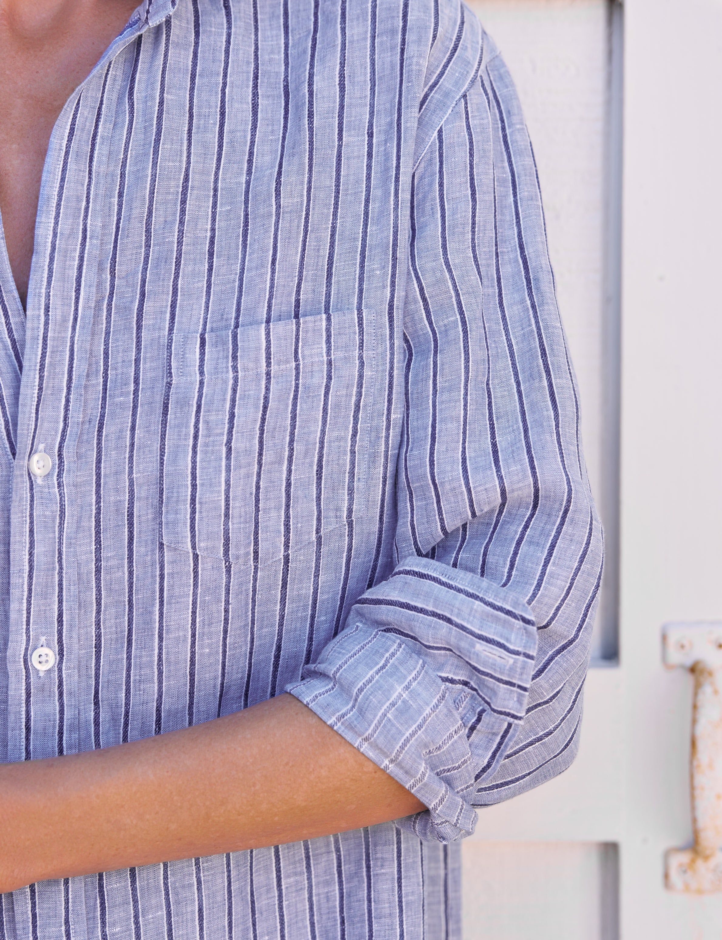 Frank & Eileen Mary Classic Shirt Dress in Blue Navy Stripe