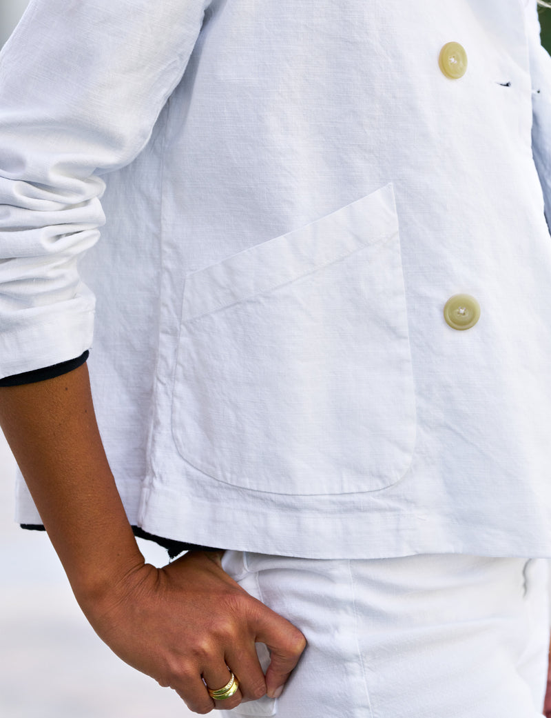 Frank & Eileen Mini Belfast
Cropped English Peacoat in White Linen