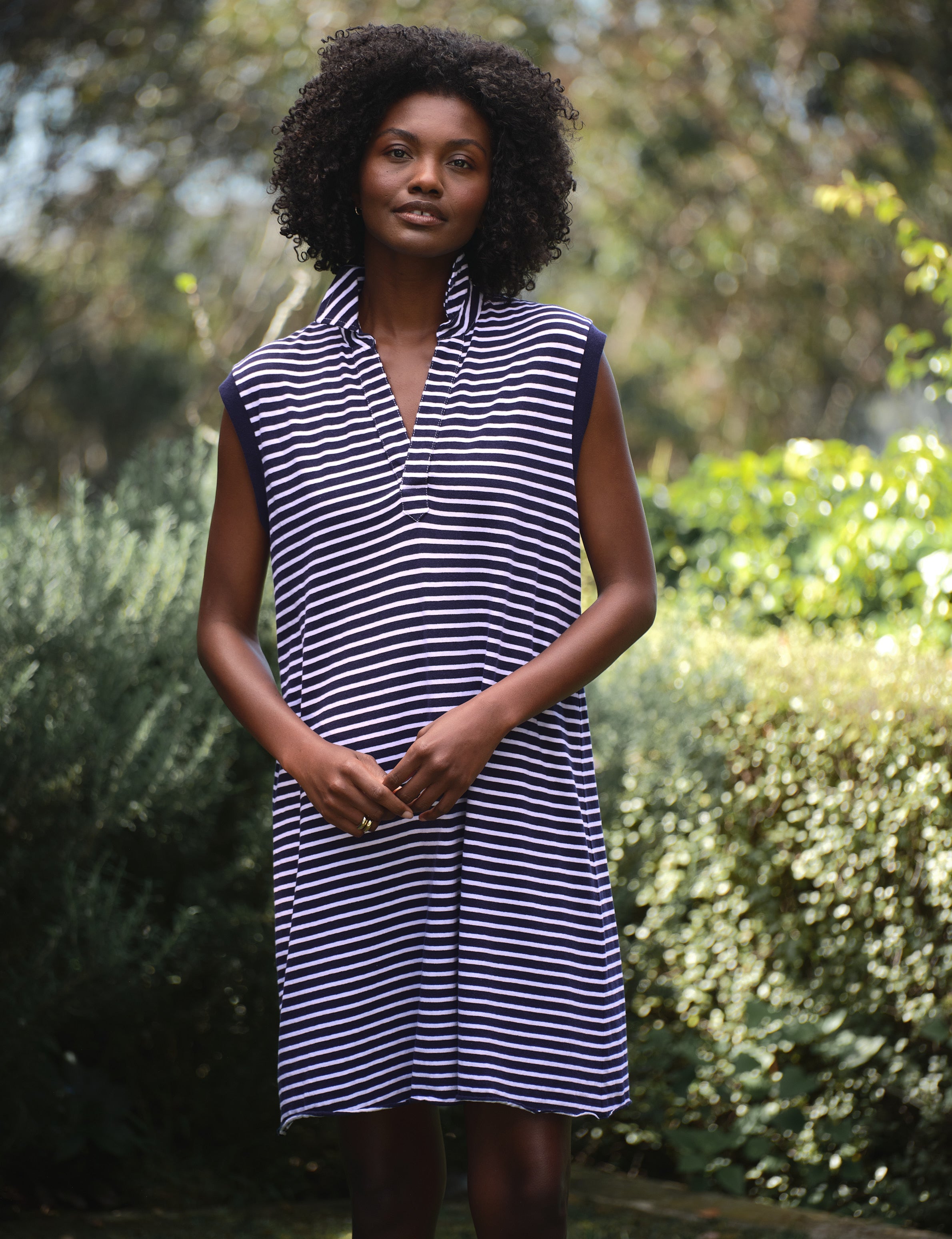 Frank & Eileen Mini Lily
Popover Henley Tank Dress in Yacht Stripe
