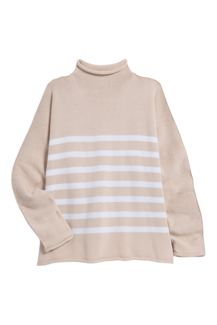 Frank & Eileen Monterey
 Rolled Funnel Neck Sweater in Vintage Rose with White Stripe