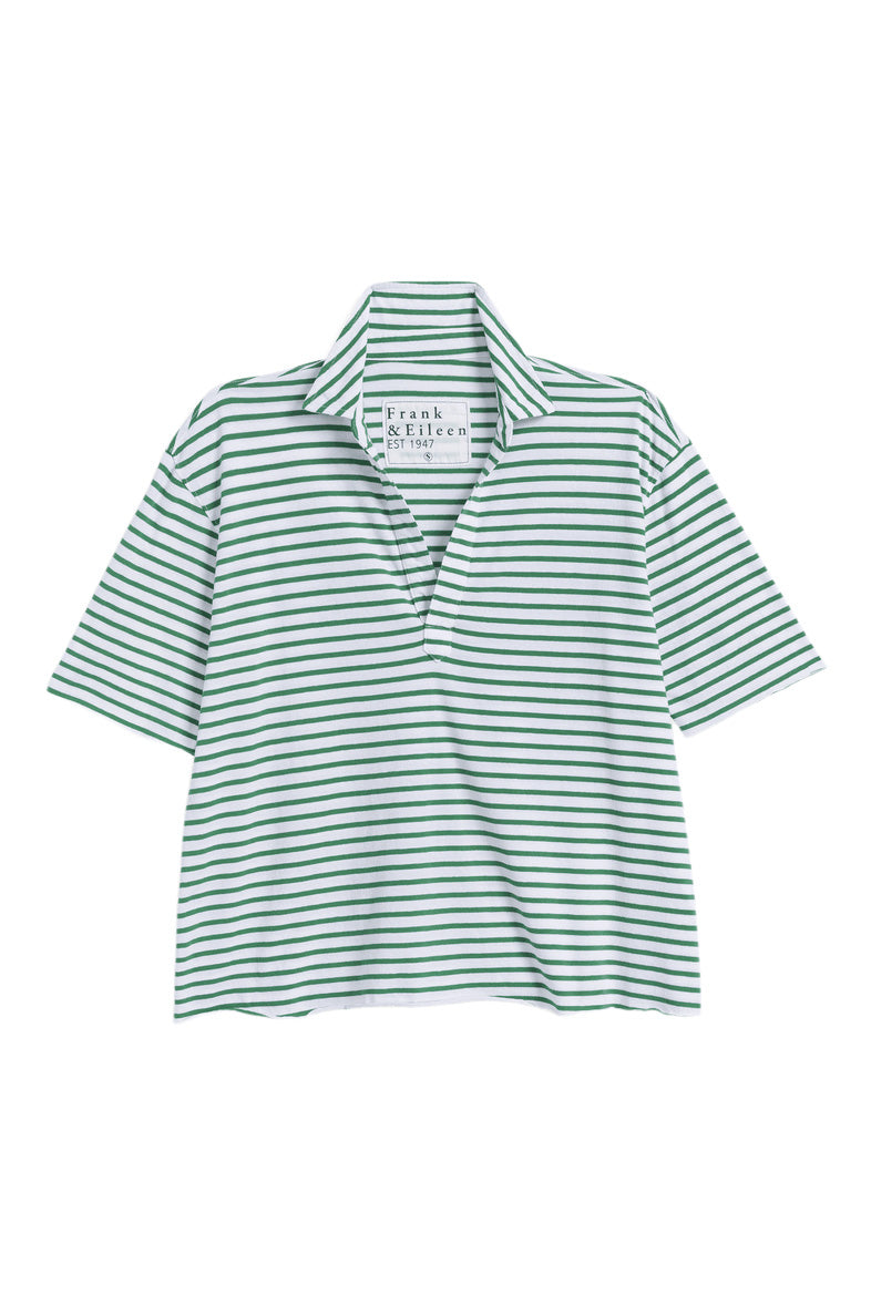 Frank & Eileen Patty
Short-Sleeve Popover Henley in Green White Stripe