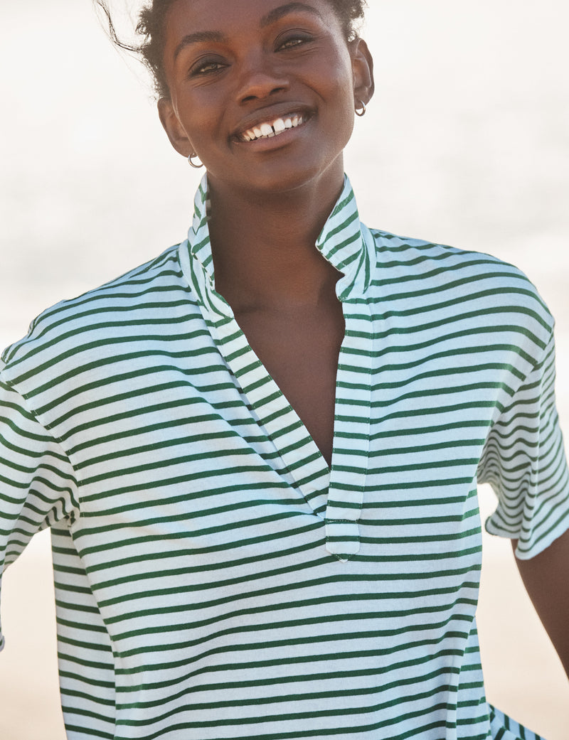 Frank & Eileen Patty
Short-Sleeve Popover Henley in Green White Stripe