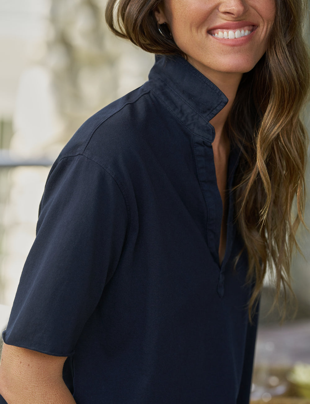 Frank & Eileen Patty Short Sleeve Popover Henley in Classic Navy