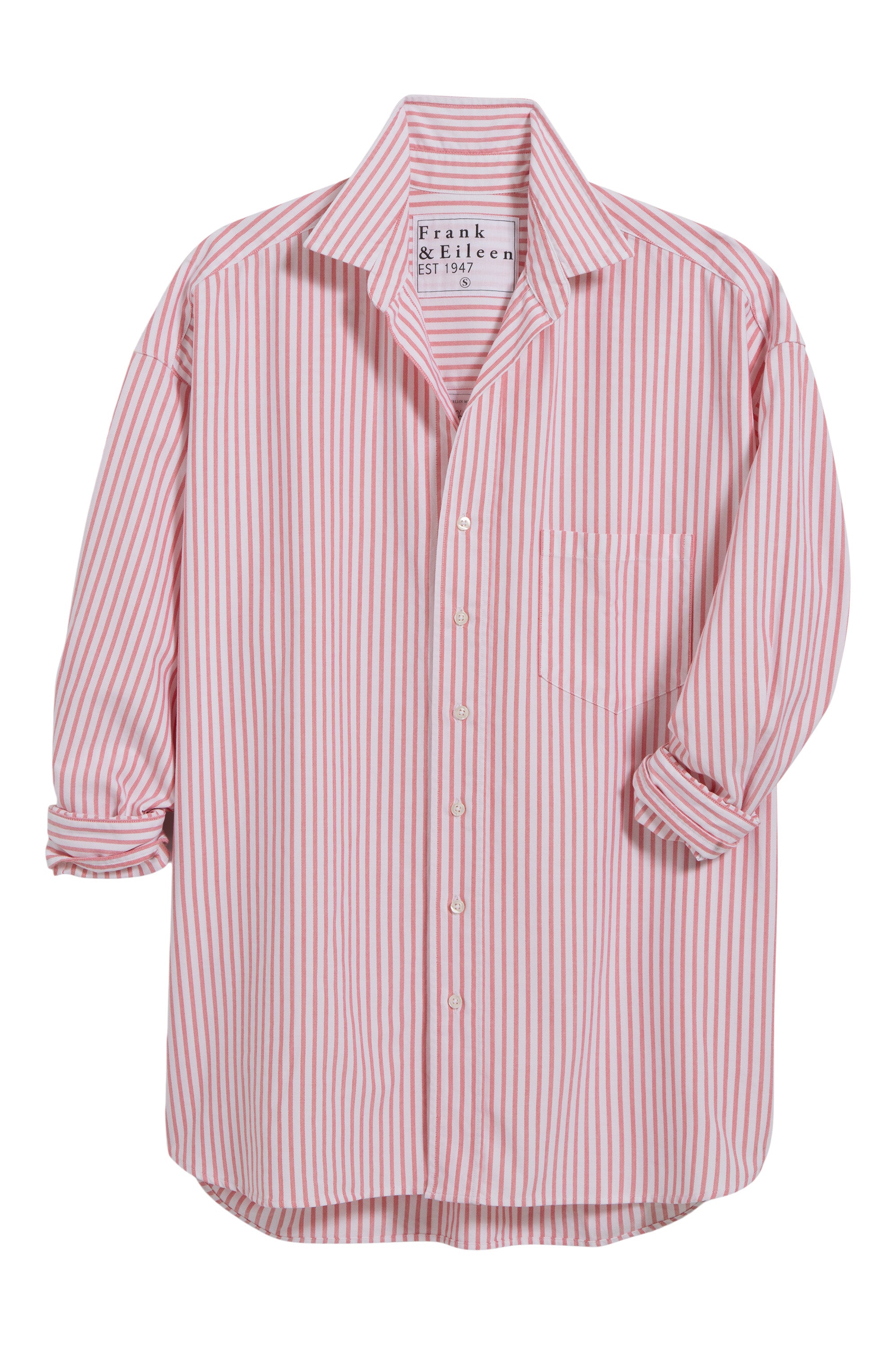Frank & Eileen Shirley Oversized Button Up Shirt in Coral Stripe