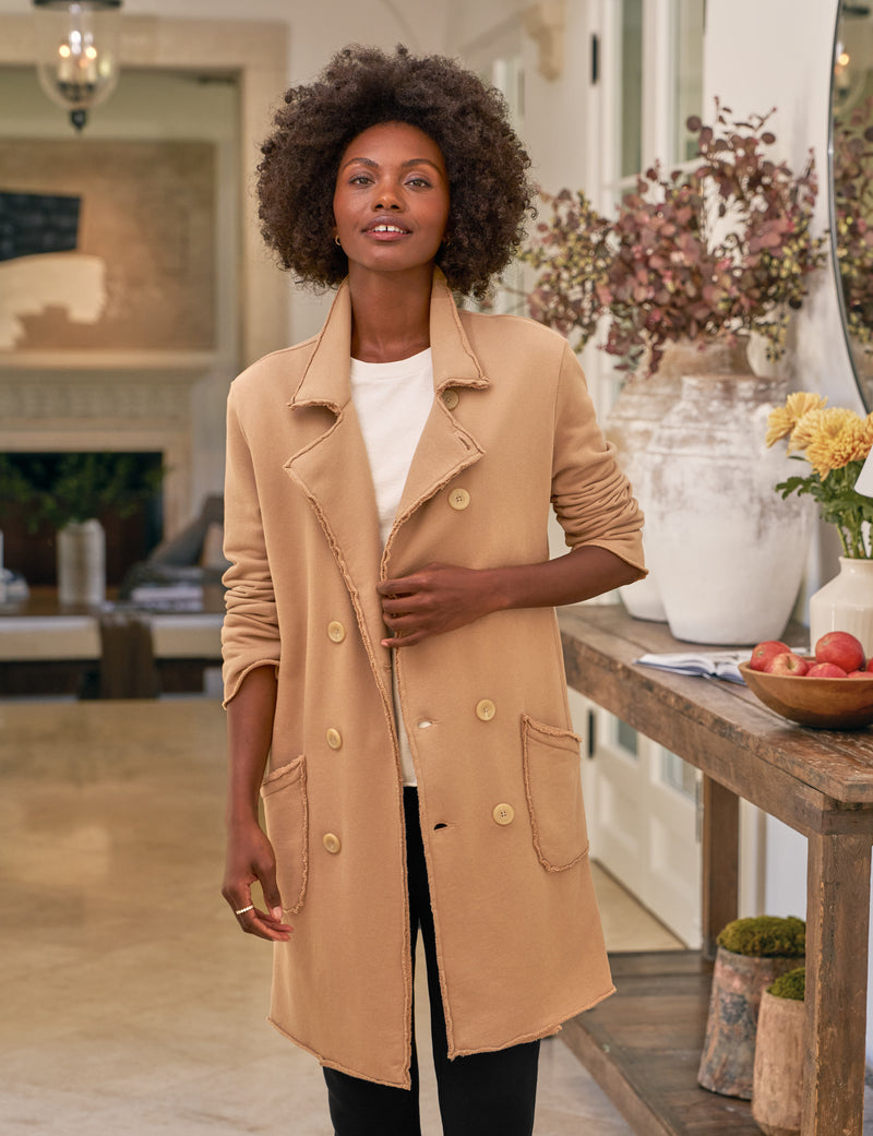Frank & Eileen Sweatshirt Trench Coat in Camel