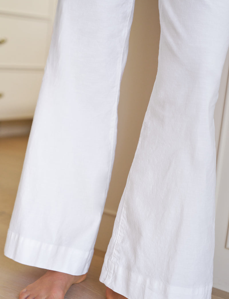 Frank & Eileen West Village Wide Leg Pant in White Italian Performance Linen