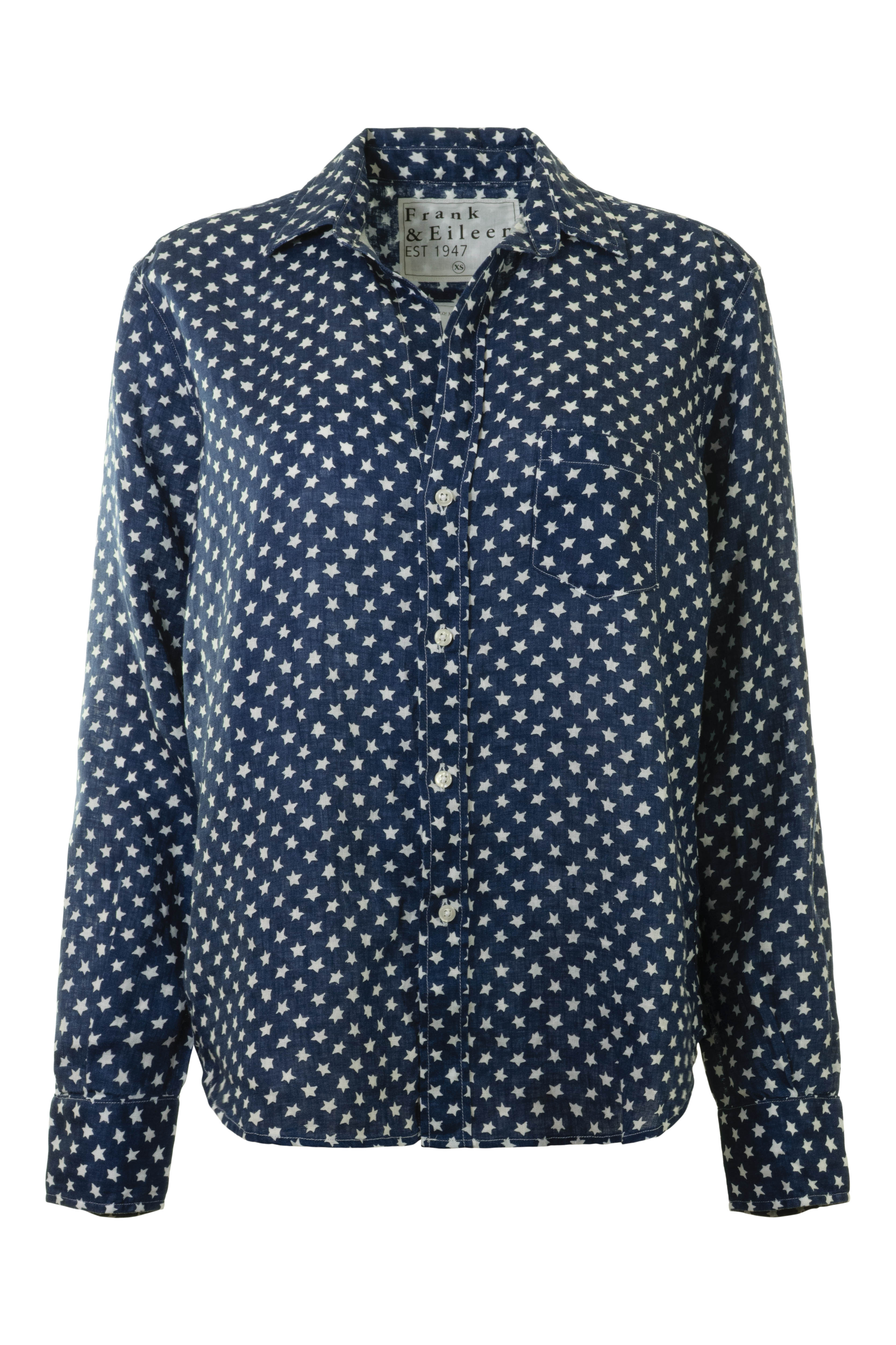 Frank & Eileen Eileen Linen Relaxed Button Up Shirt in Navy White Stars
