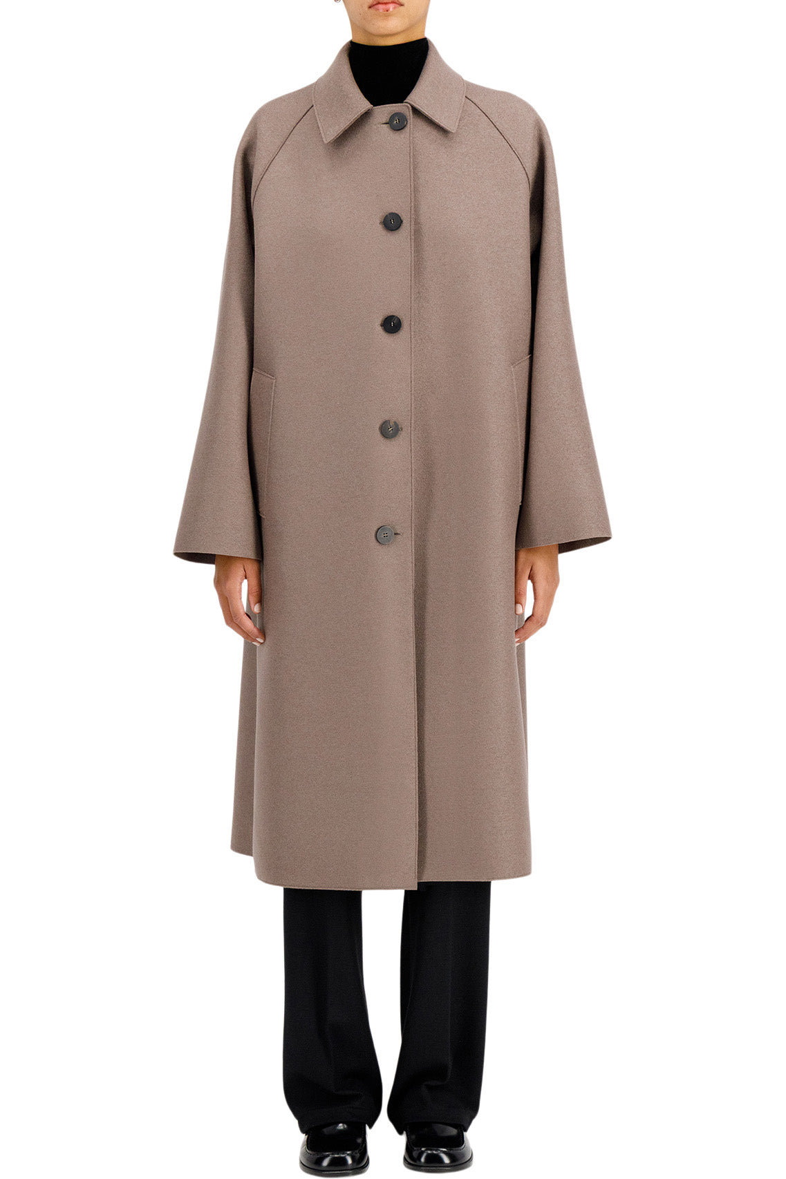 Harris Wharf London Balmacaan Pressed Wool Coat in Taupe
