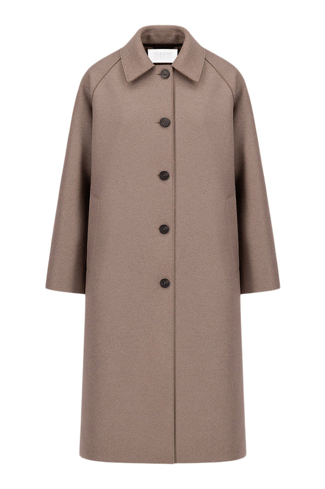 Harris Wharf London Balmacaan Pressed Wool Coat in Taupe