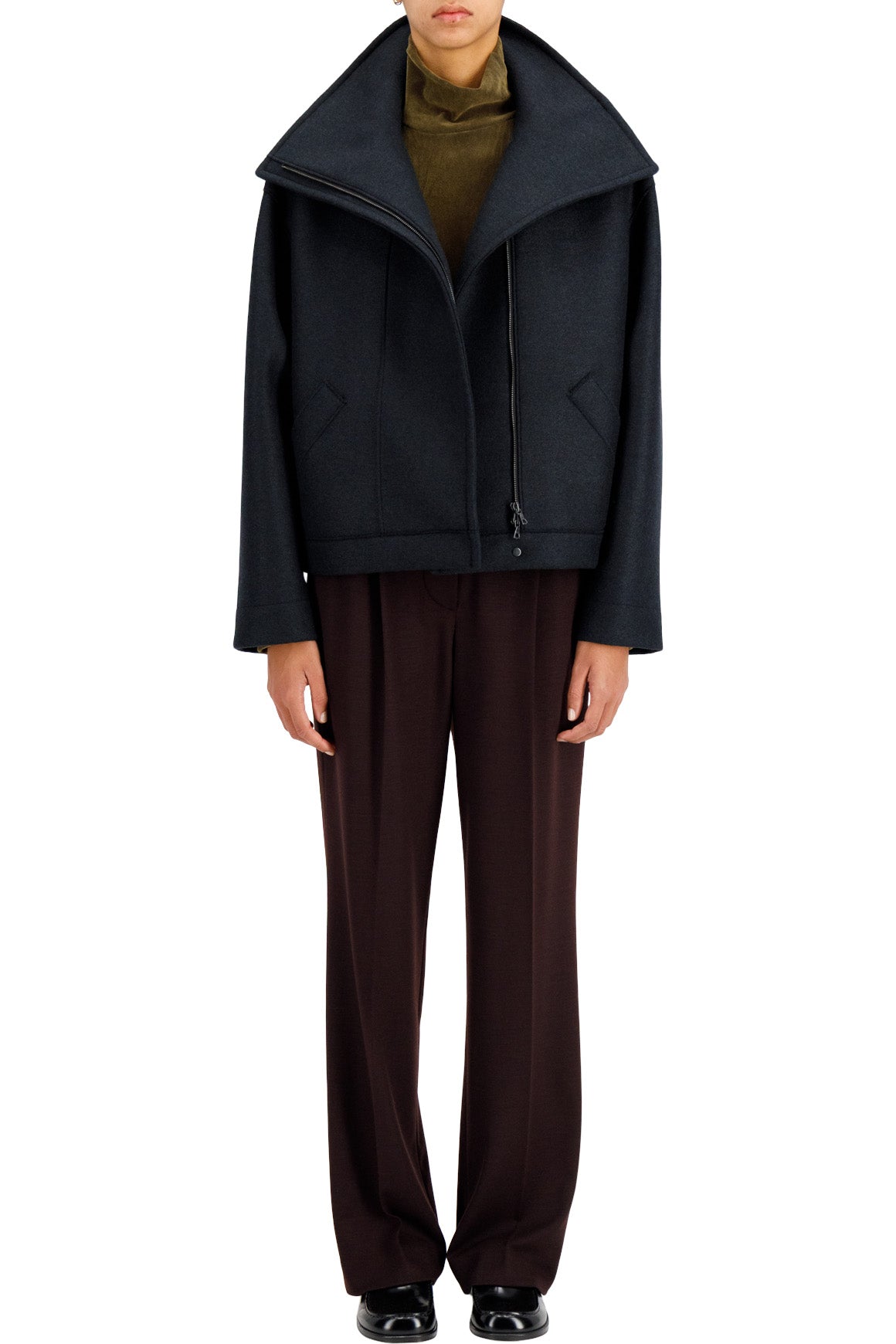Harris Wharf London Funnel Biker Jacket in Dark Blue