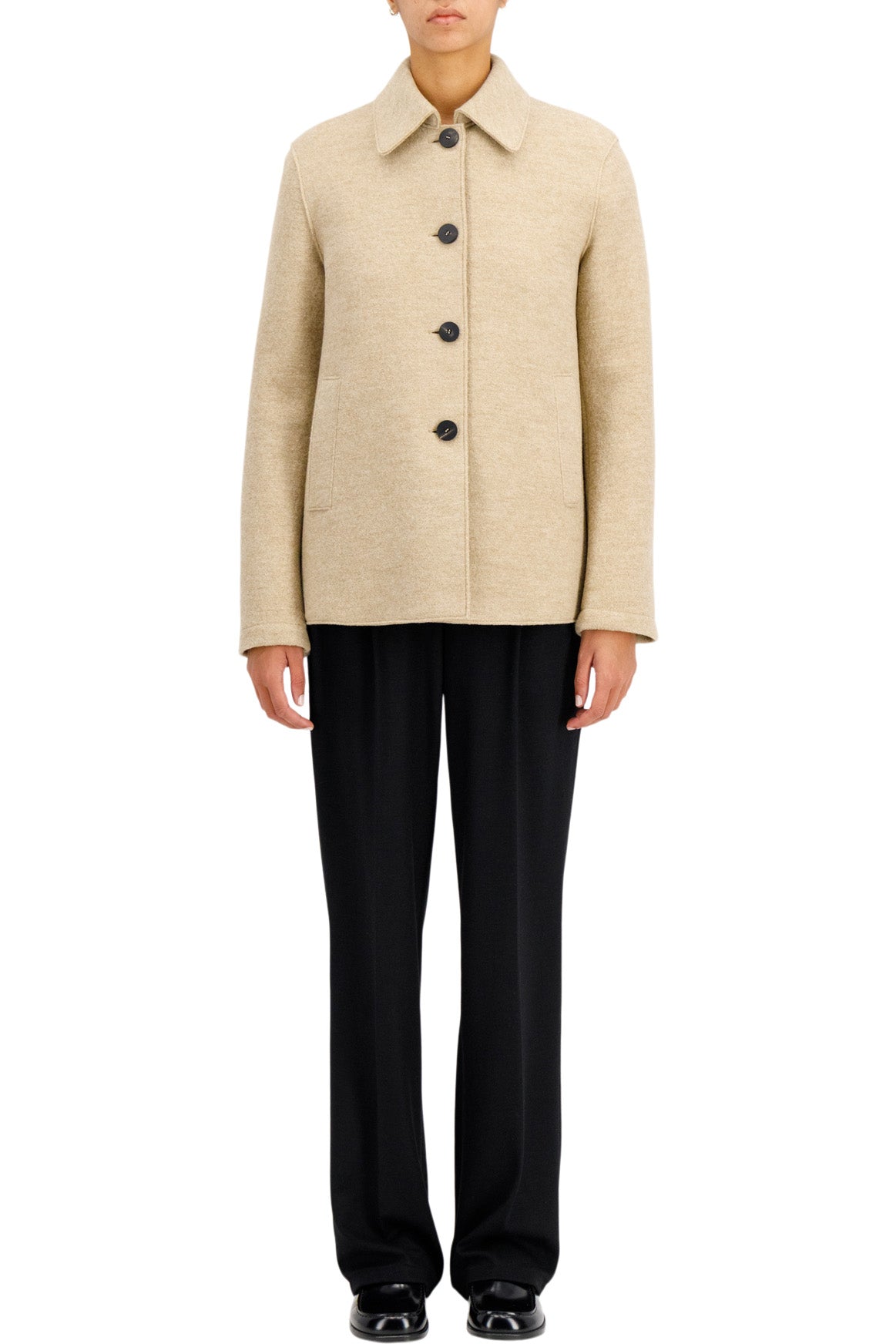 Harris Wharf London Travel Mac Coat Boiled Wool in Beige Melange