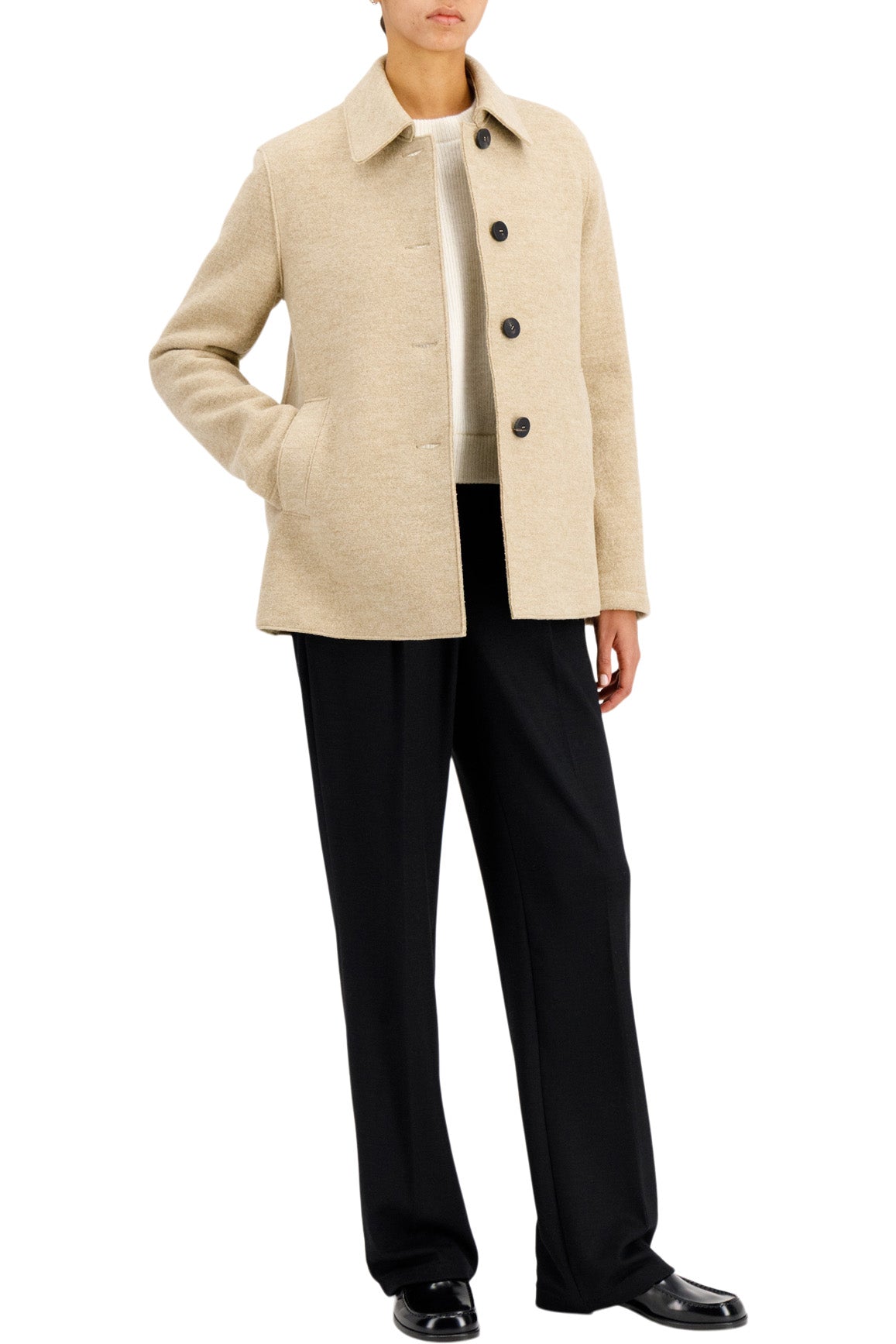 Harris Wharf London Travel Mac Coat Boiled Wool in Beige Melange