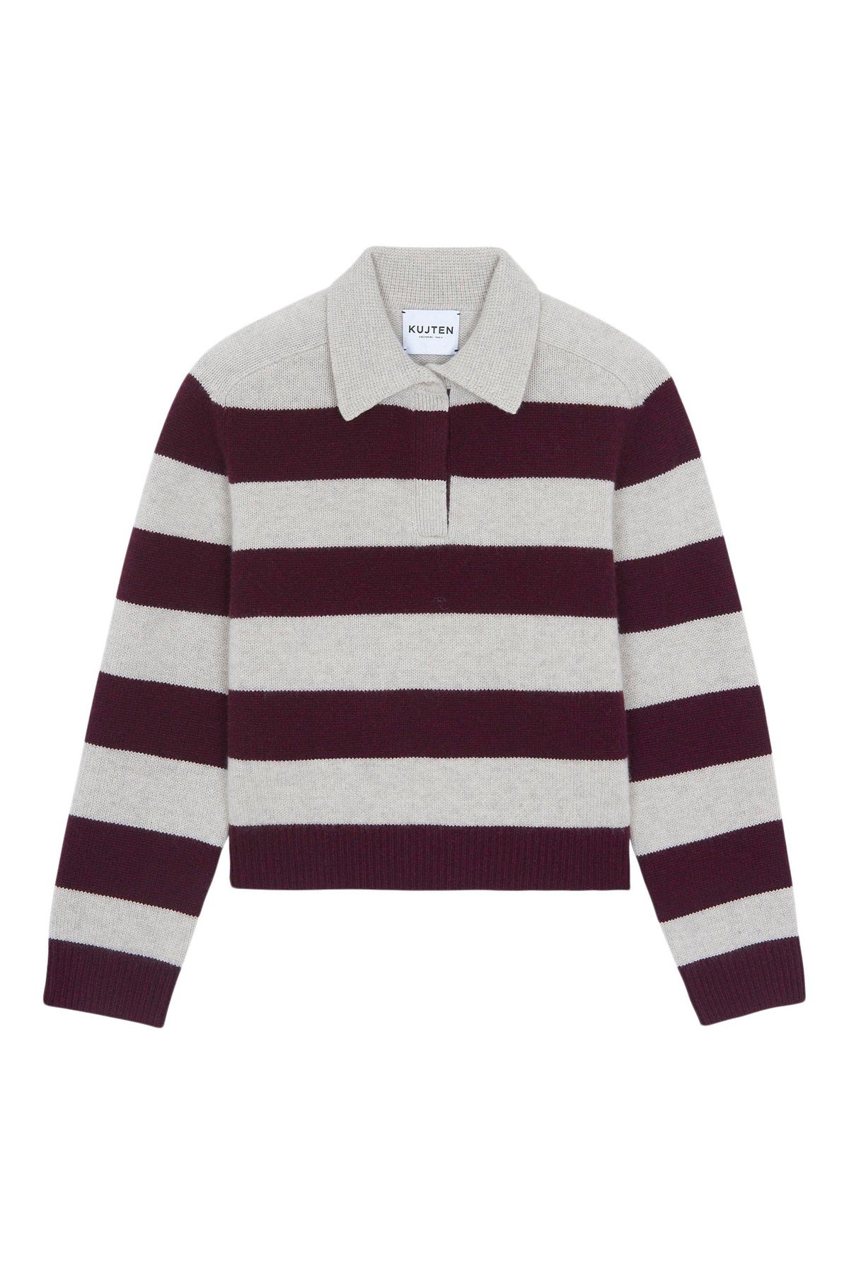 Kujten Royce Polo Striped Sweater in Bordeaux Avoine