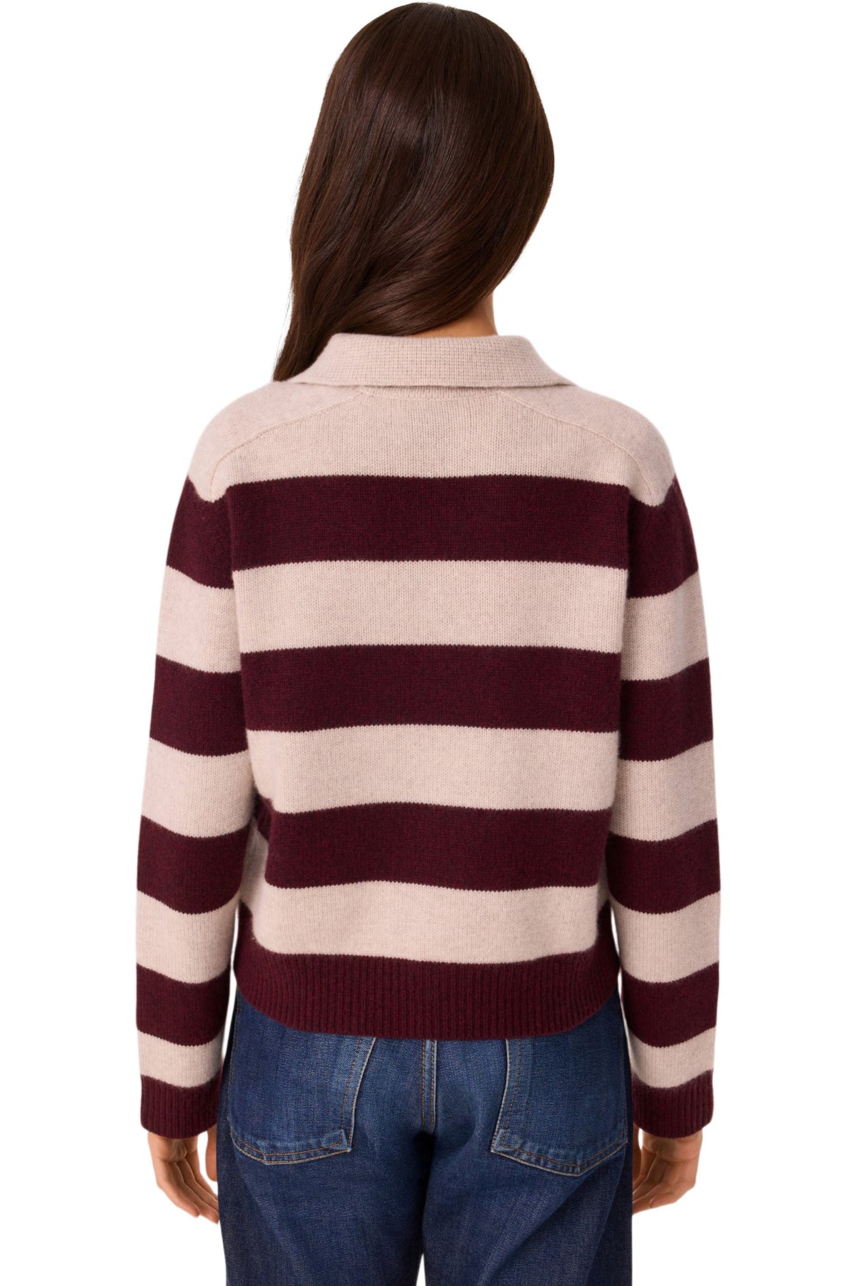 Kujten Royce Polo Striped Sweater in Bordeaux Avoine