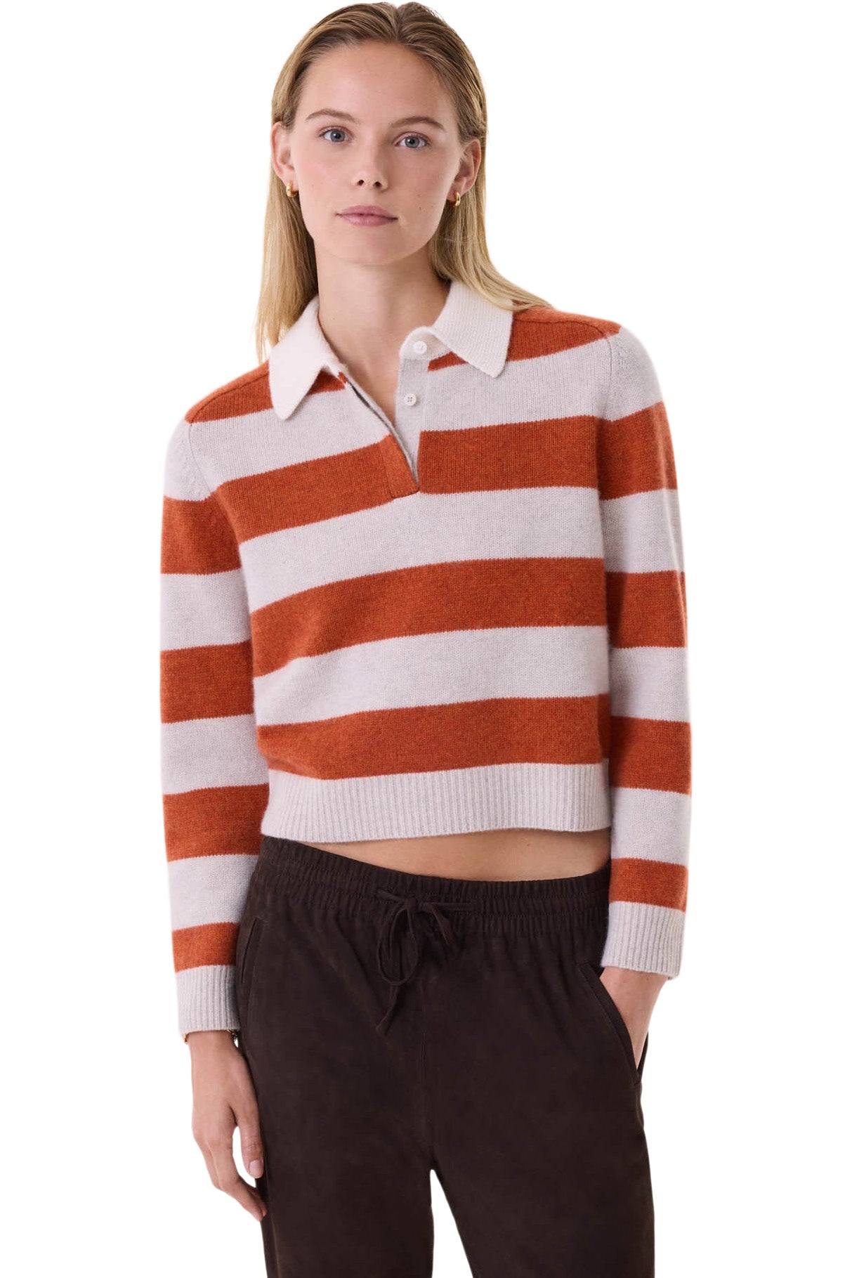 Kujten Royce Polo Striped Sweater in Orange Brule