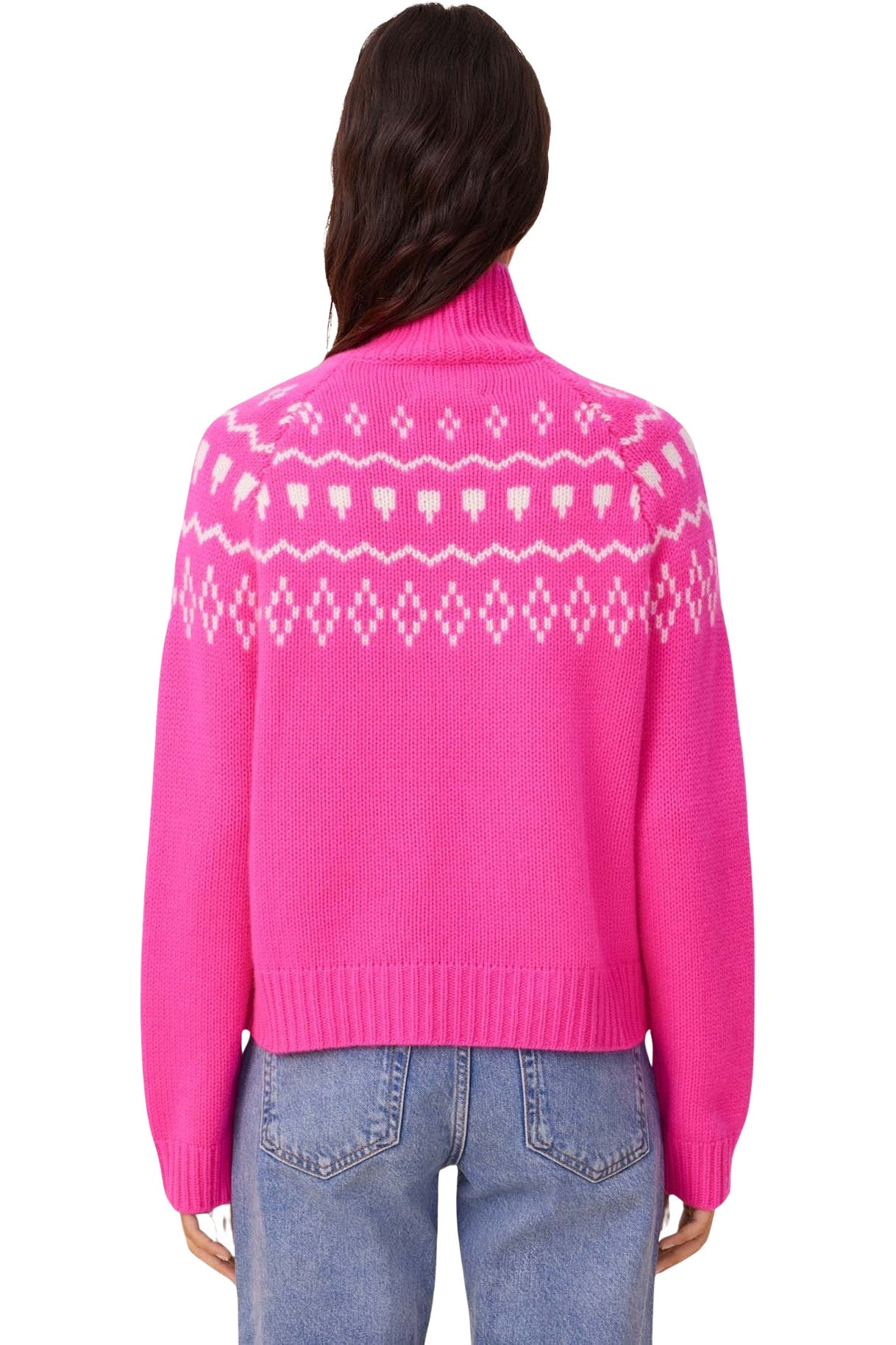 Kujten Stelli Cashmere Fair Isle Turtleneck in Rose Neon
