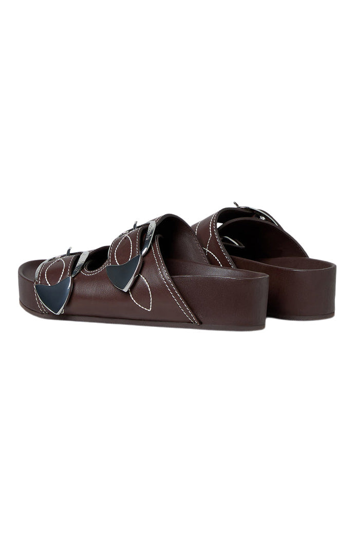 Loeffler Randall Nico Two−Band Sandal in Espresso-Cream Nappa Leather