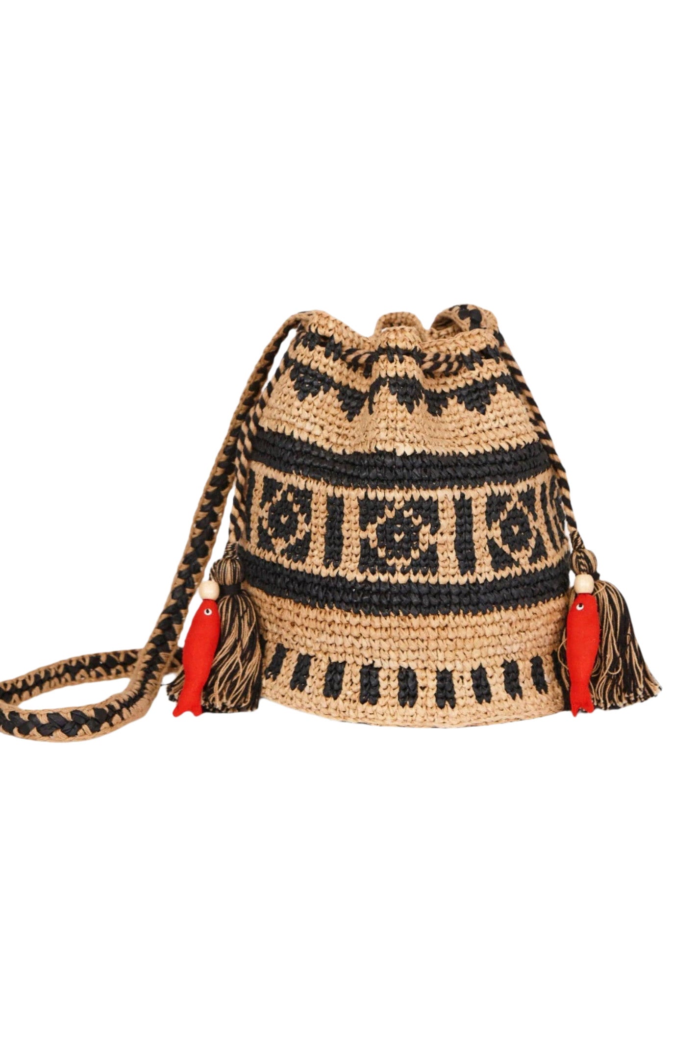 M.A.B.E Pari Raffia Pouch Bag in Natural-Indigo