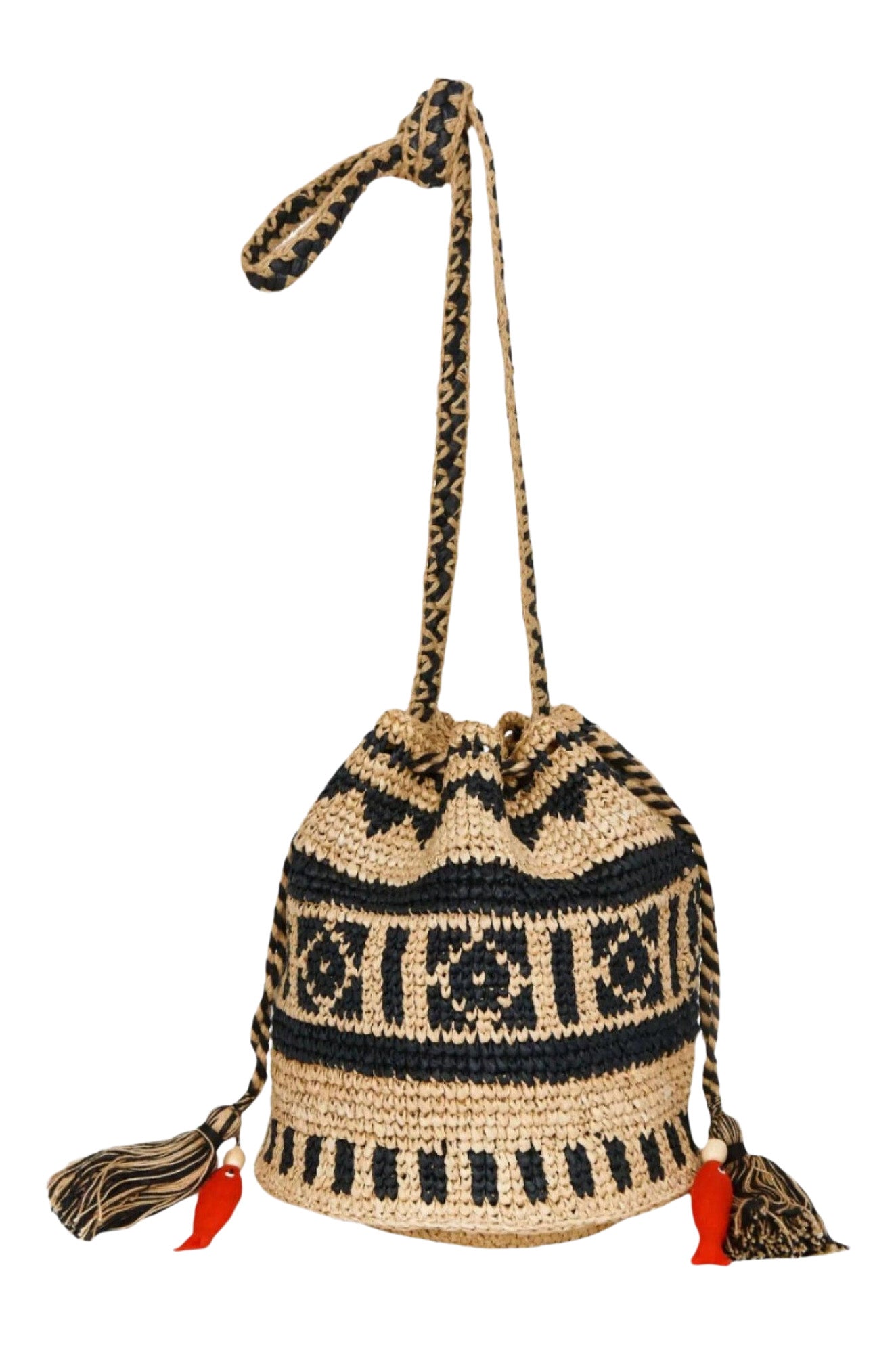 M.A.B.E Pari Raffia Pouch Bag in Natural-Indigo