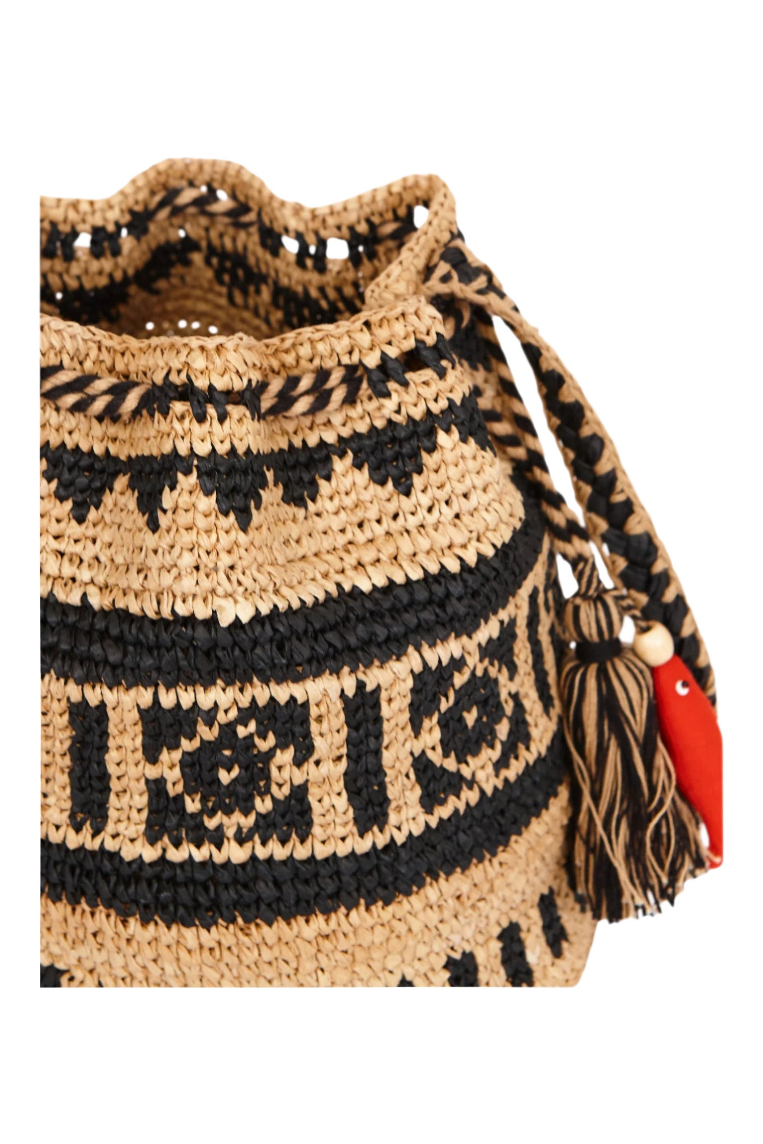 M.A.B.E Pari Raffia Pouch Bag in Natural-Indigo