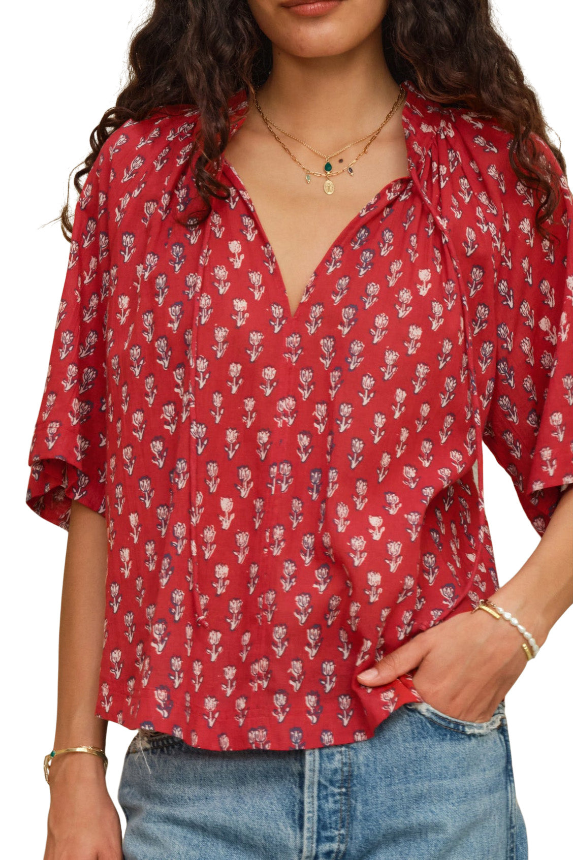 M.A.B.E Ari Gathered Top in Red