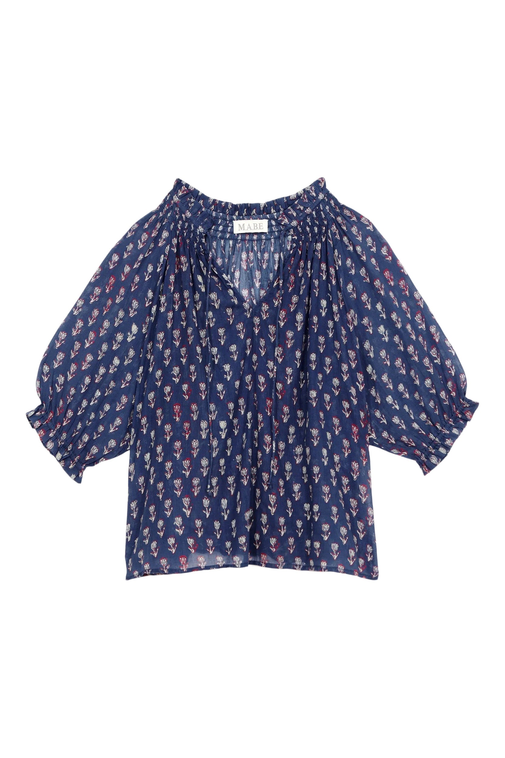 M.A.B.E Ari Printed Short Sleeve Top in Indigo