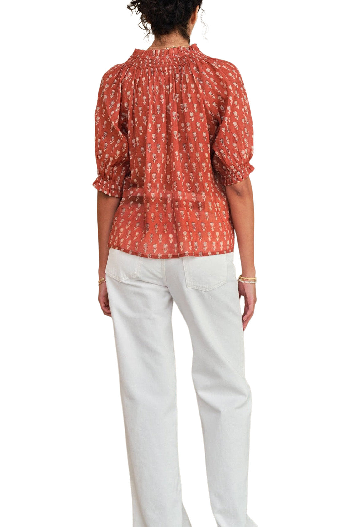 M.A.B.E Ari Printed Short Sleeve Top in Rust