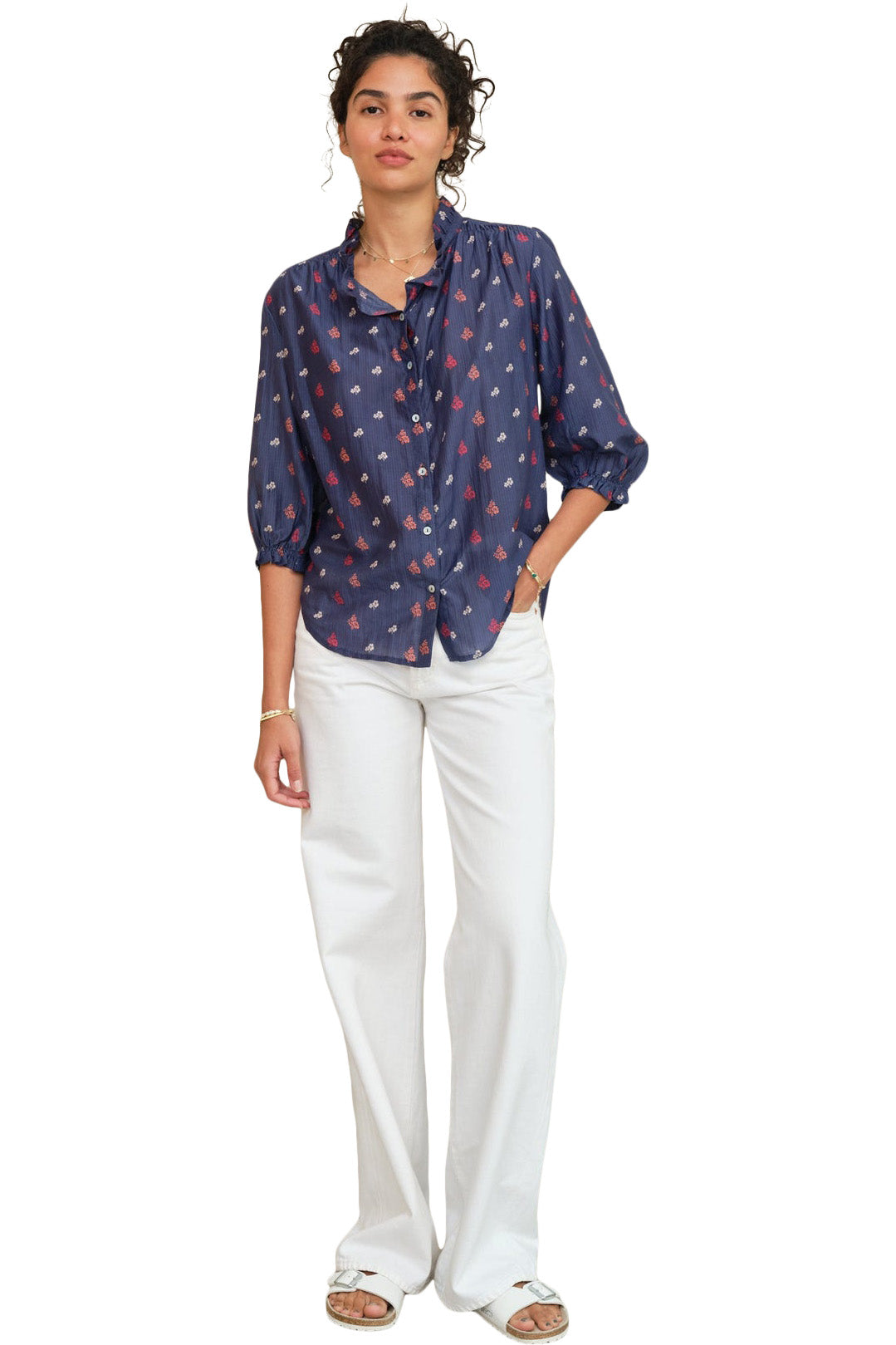 M.A.B.E Auden Printed Top in Navy