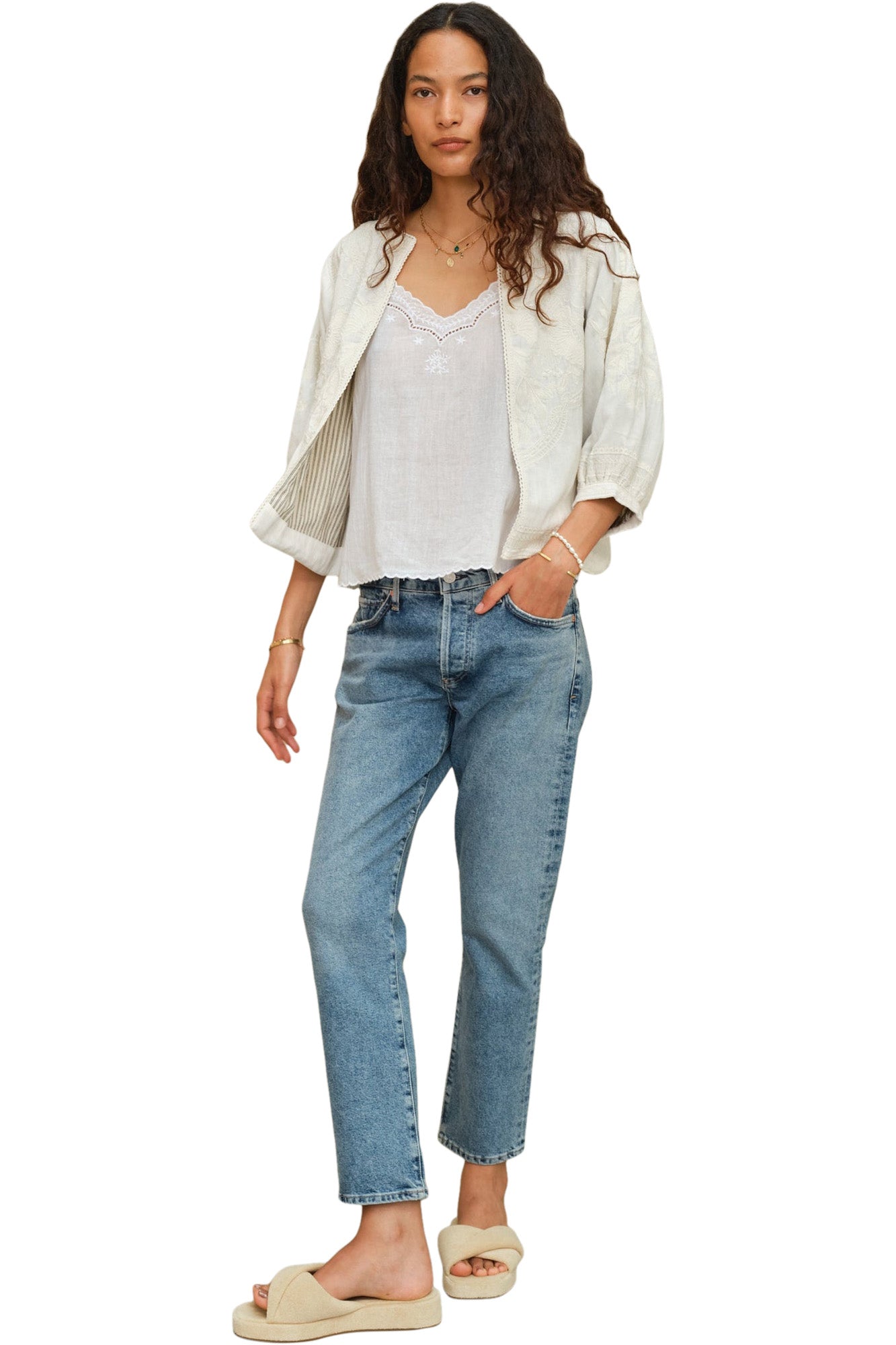 M.A.B.E Averi Embroidered Jacket in Ivory