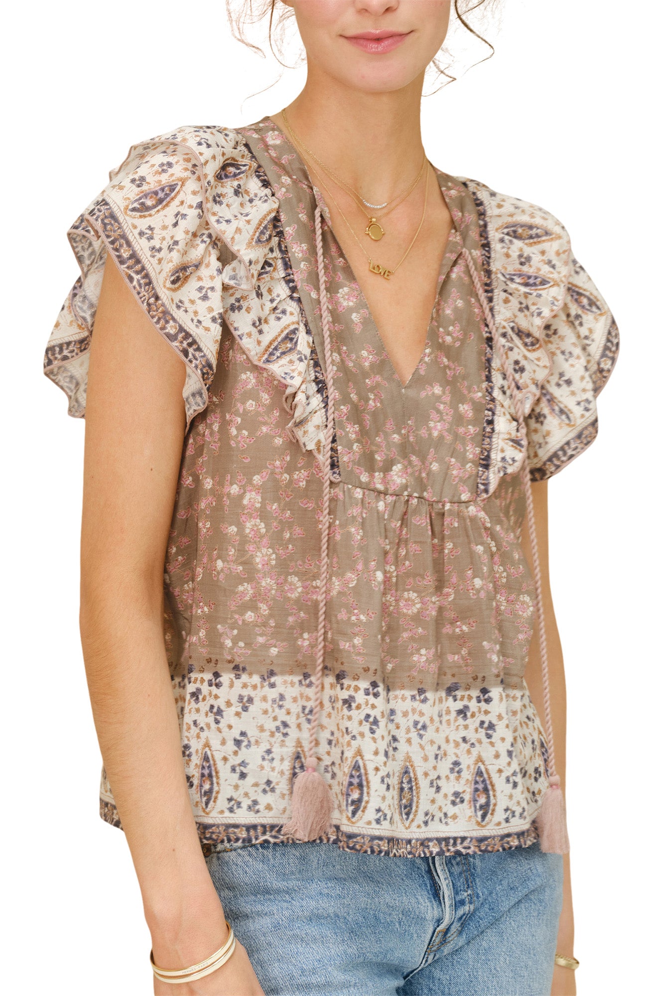 M.A.B.E Bani Print Frill Top in Multi