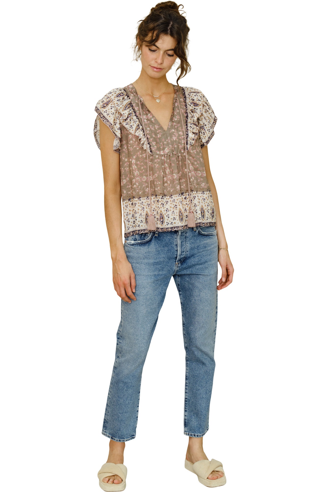 M.A.B.E Bani Print Frill Top in Multi