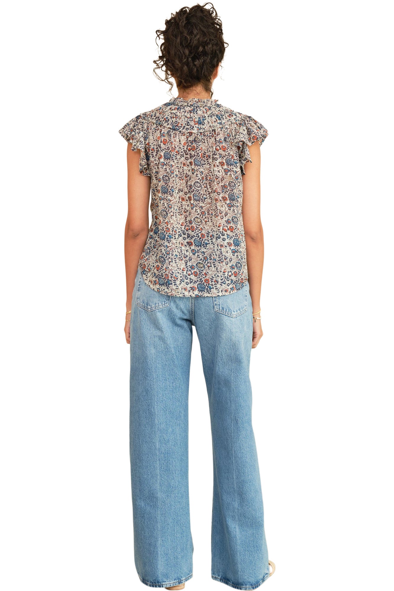 M.A.B.E Cass Frill Top in Indigo-Rust