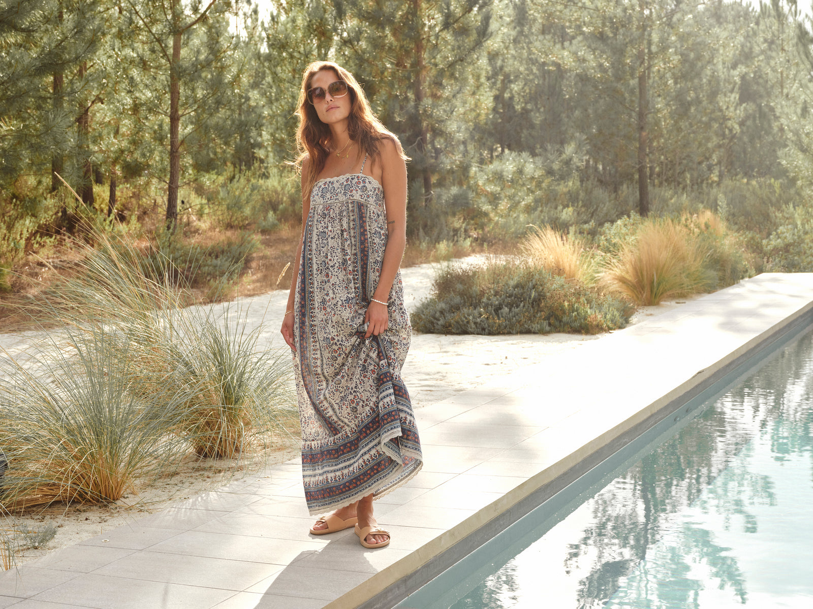 M.A.B.E Cass Maxi Sundress in Indigo-Rust