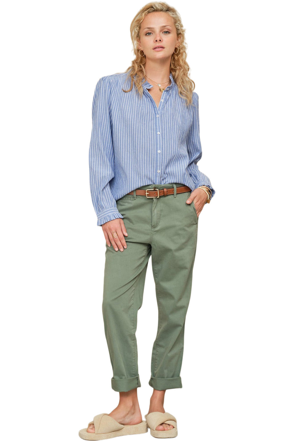 M.A.B.E. Chrissie Long Sleeve Top in Blue Stripe