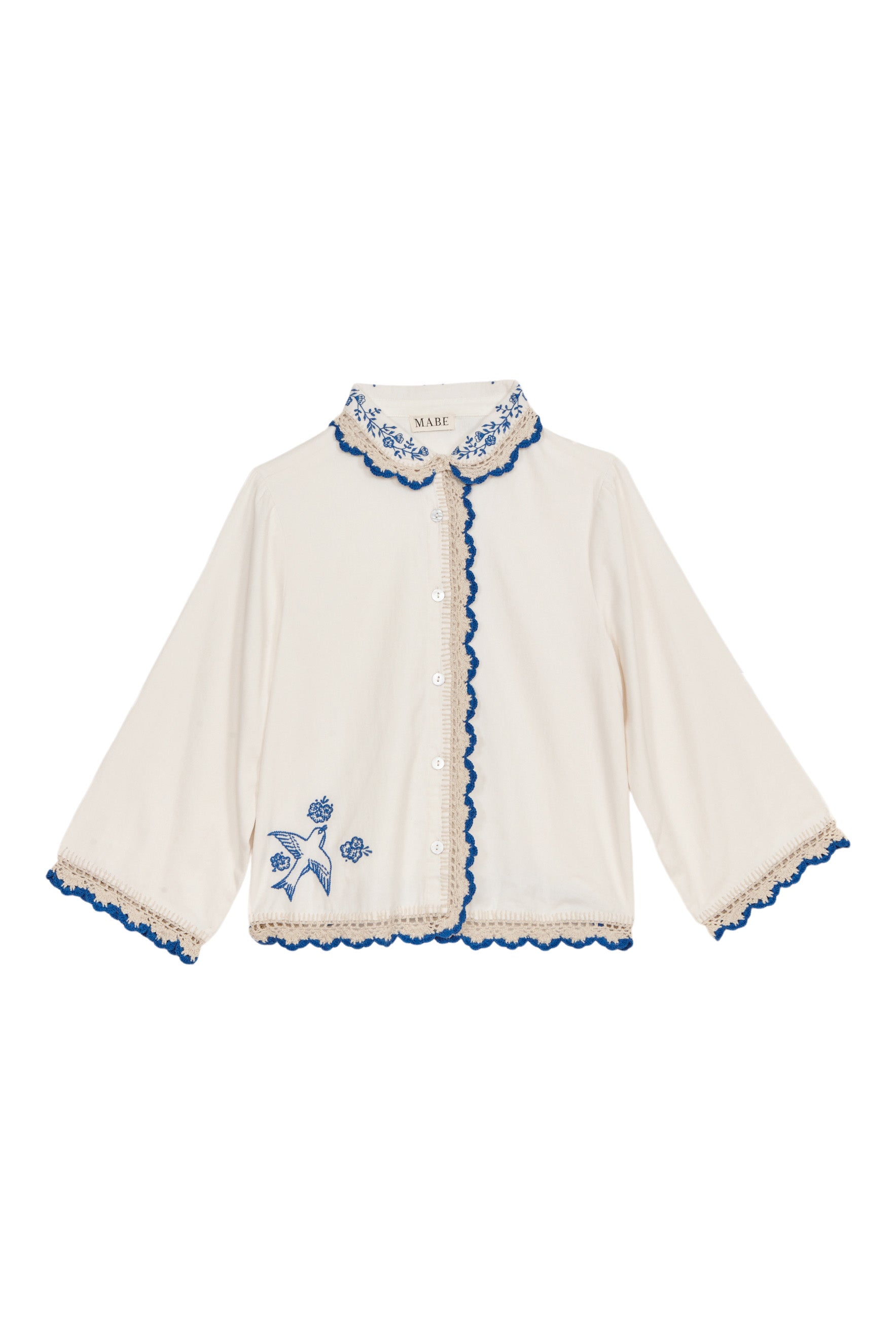 M.A.B.E Frady Crochet Top in Ivory-Blue