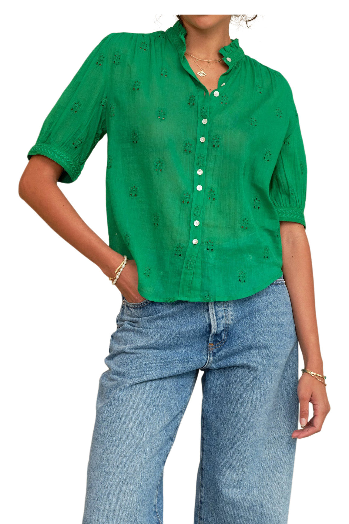 M.A.B.E Frani Embroidered Top in Green