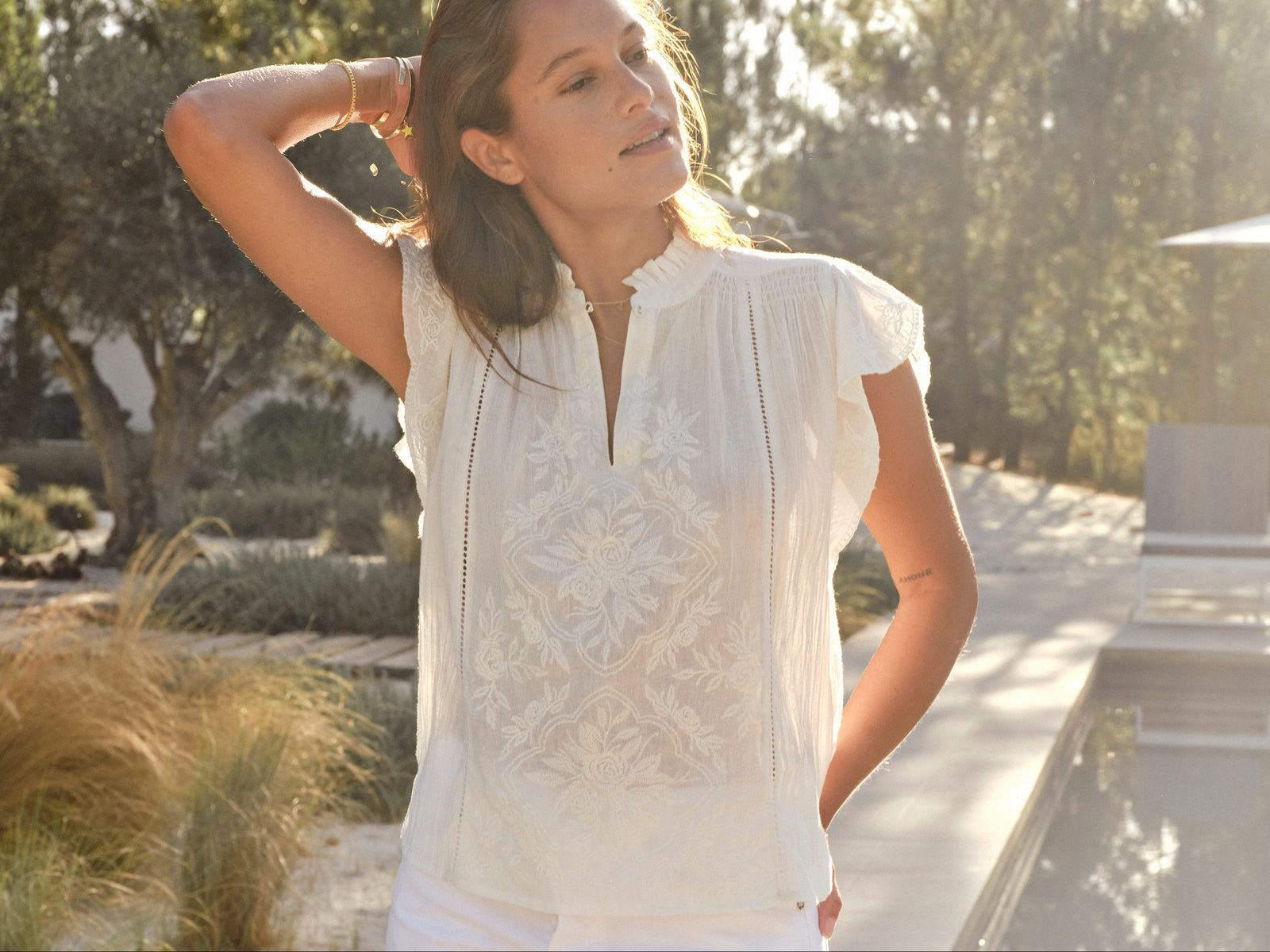 M.A.B.E Lilia Embroidered Top in Ecru
