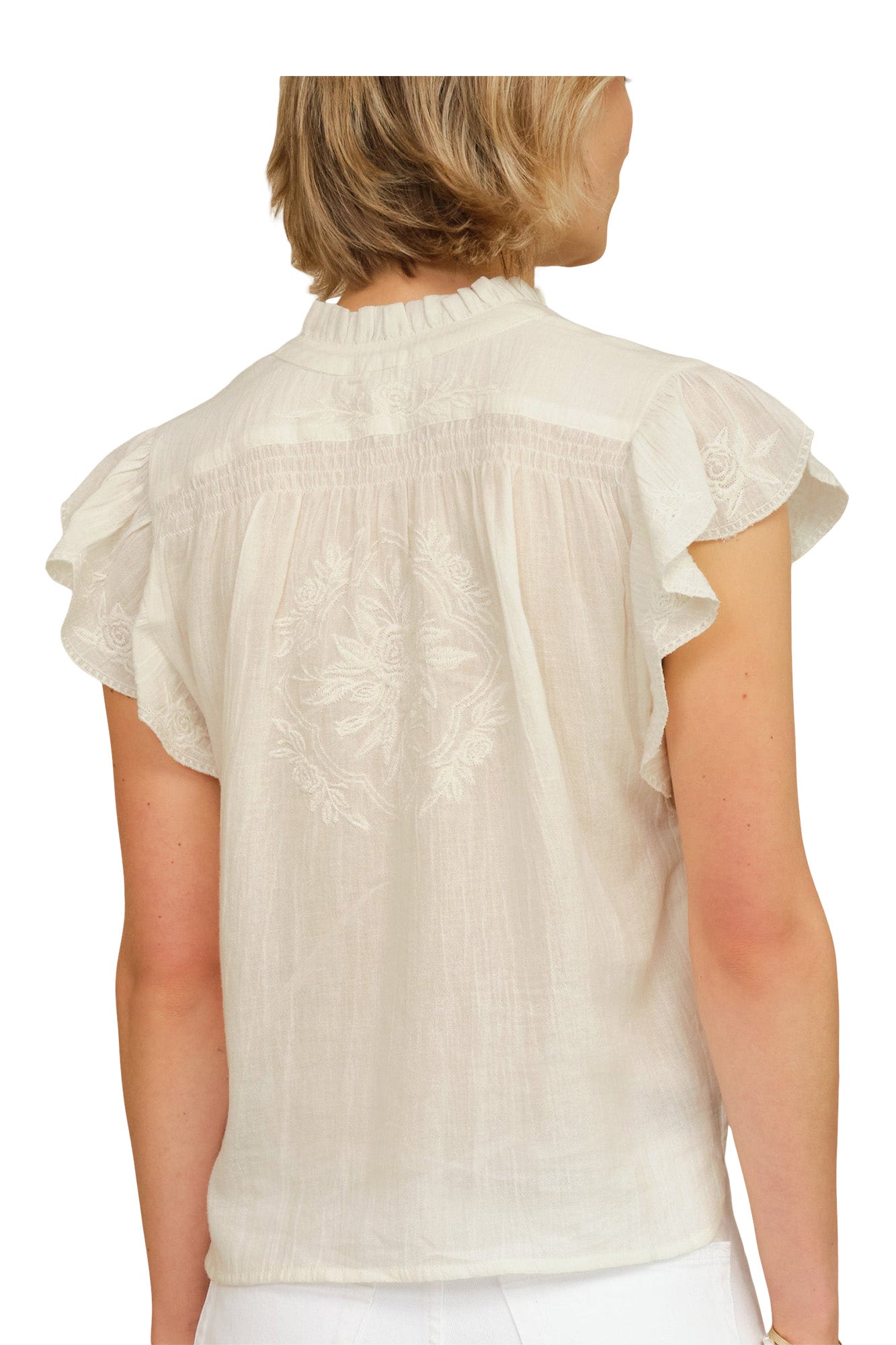 M.A.B.E Lilia Embroidered Top in Ecru