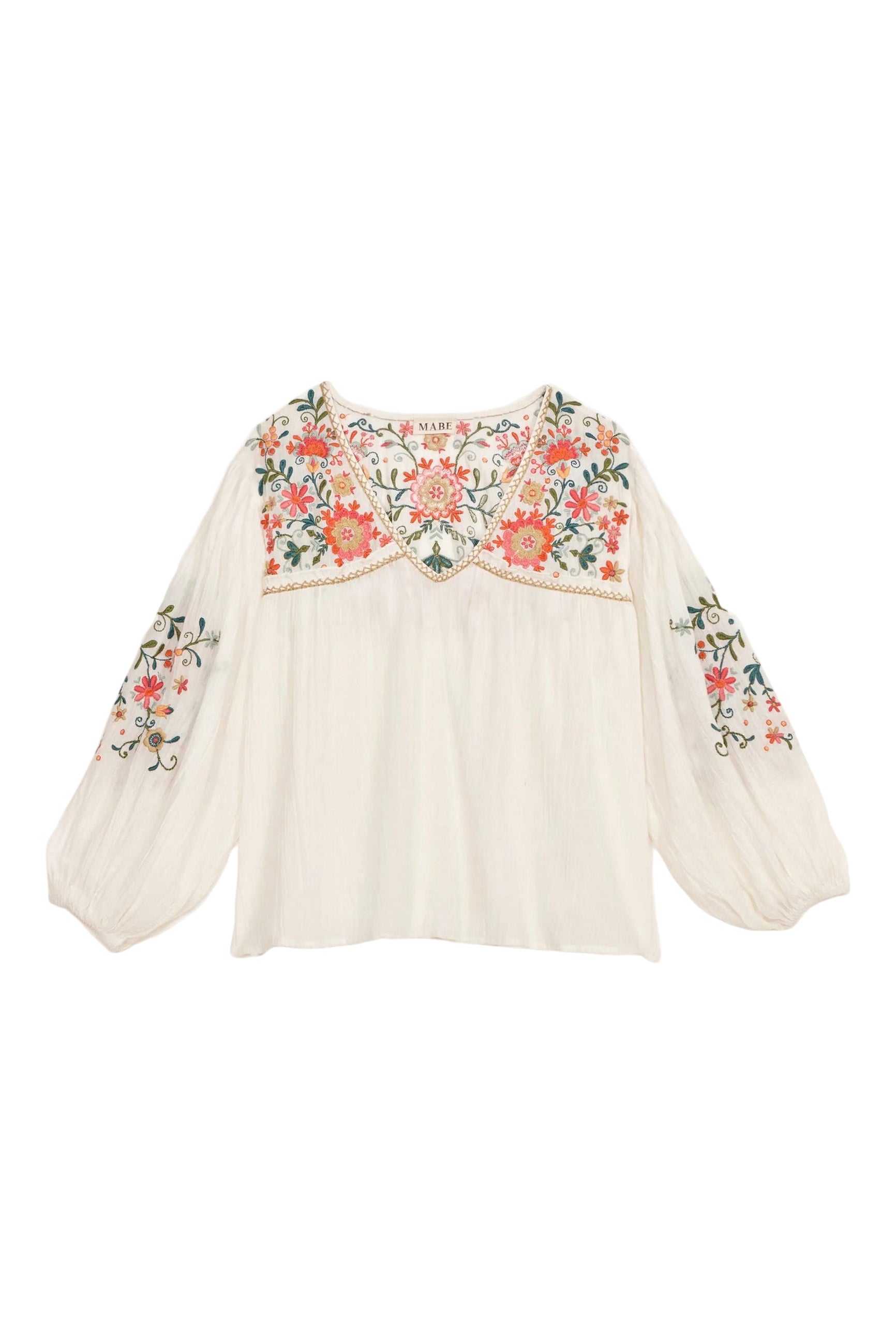 M.A.B.E Loren Embroidered Top in Ecru Multi